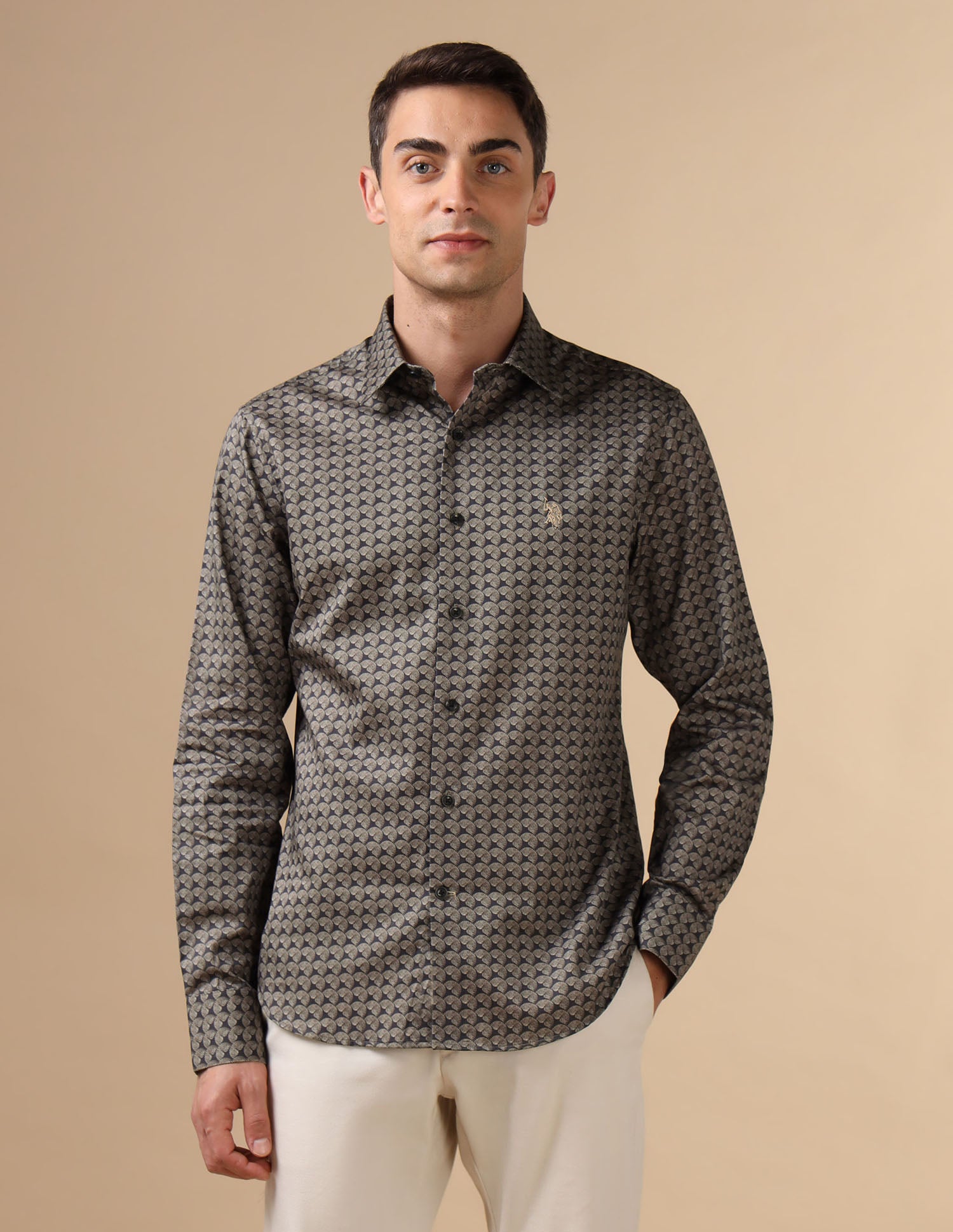 All Over Printed Pure Cotton Shirt Brown - U.S. POLO ASSN. | Large