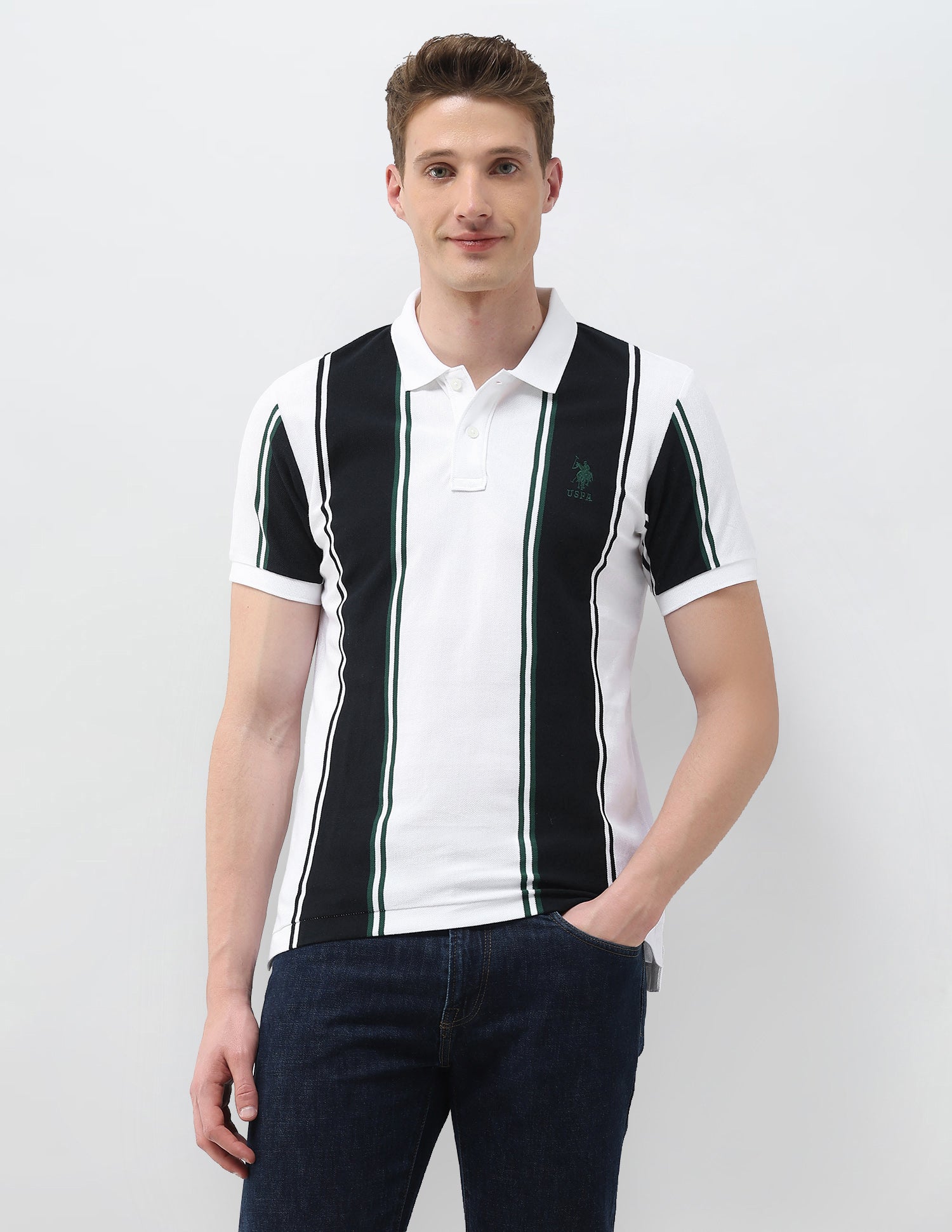 Vertical Striped Slim Fit Polo Shirt White - U.S. Polo Assn. India | Large