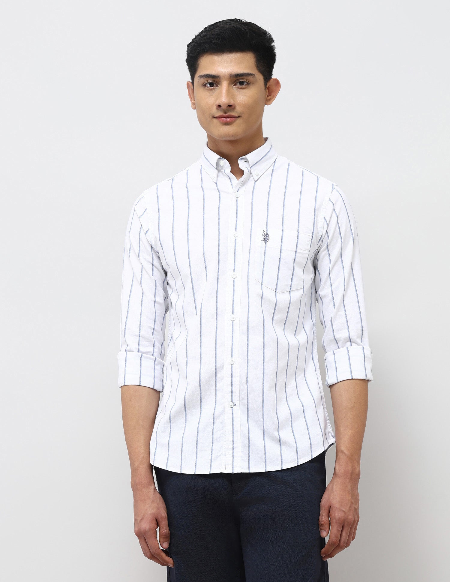 Vertical Striped Tailored Fit Shirt Blue - U.S. POLO ASSN. | Large