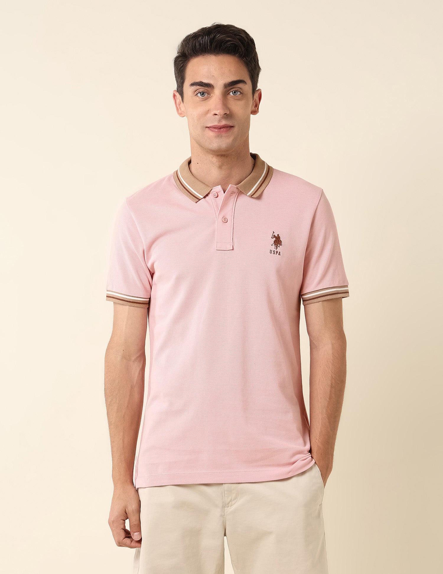 Pure Cotton Slim Fit Polo Shirt Light Pink - U.S. Polo Assn. India | Large