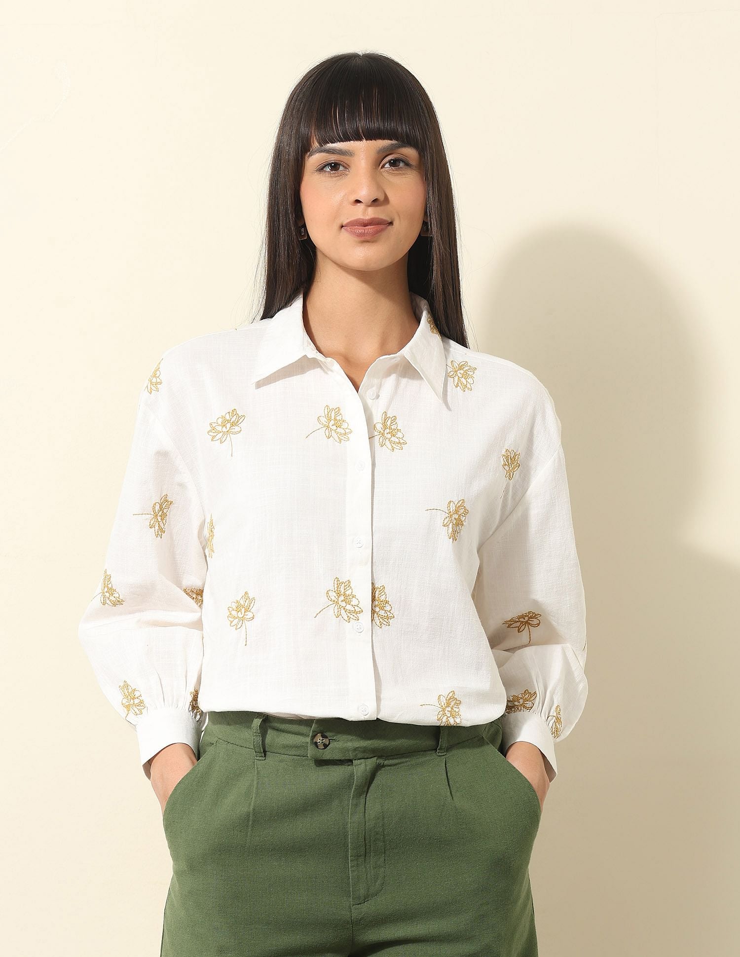 Floral Embroidered Top Ecru - U.S. POLO ASSN. | Large