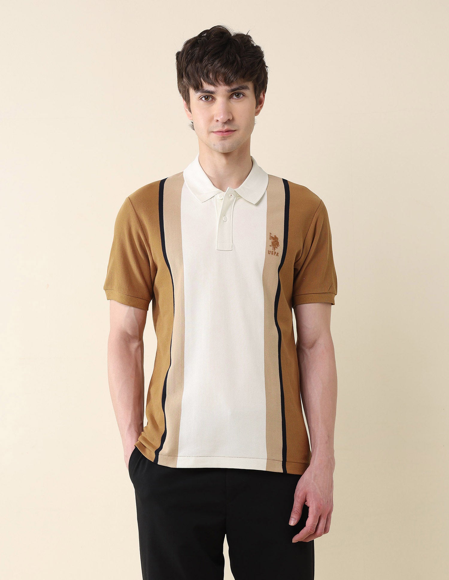 Colourblocked Pure Cotton Polo Shirt Brown - U.S. Polo Assn. India | Large