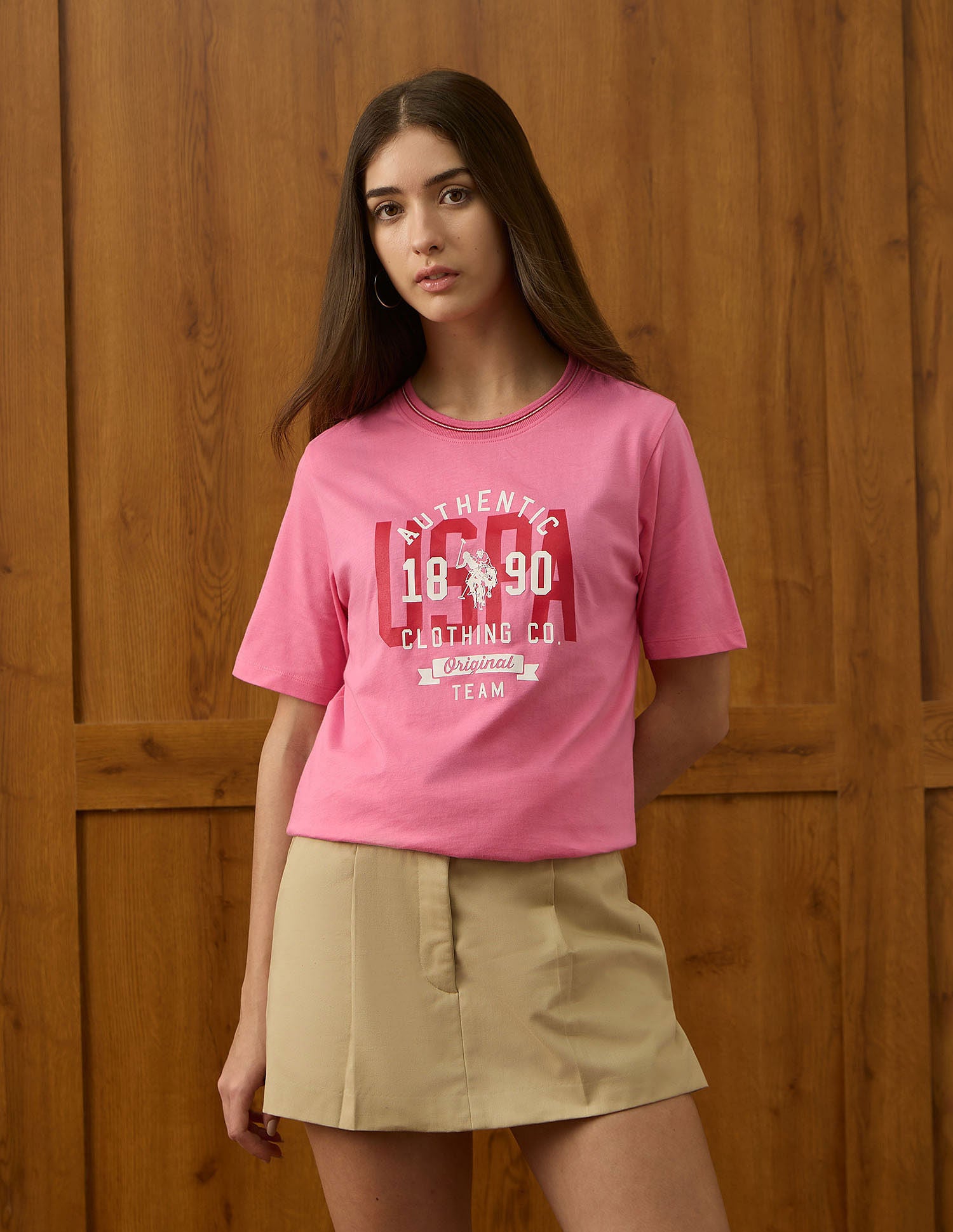 Brand Printed Boxy Fit T-Shirt Pink - U.S. POLO ASSN. | Large