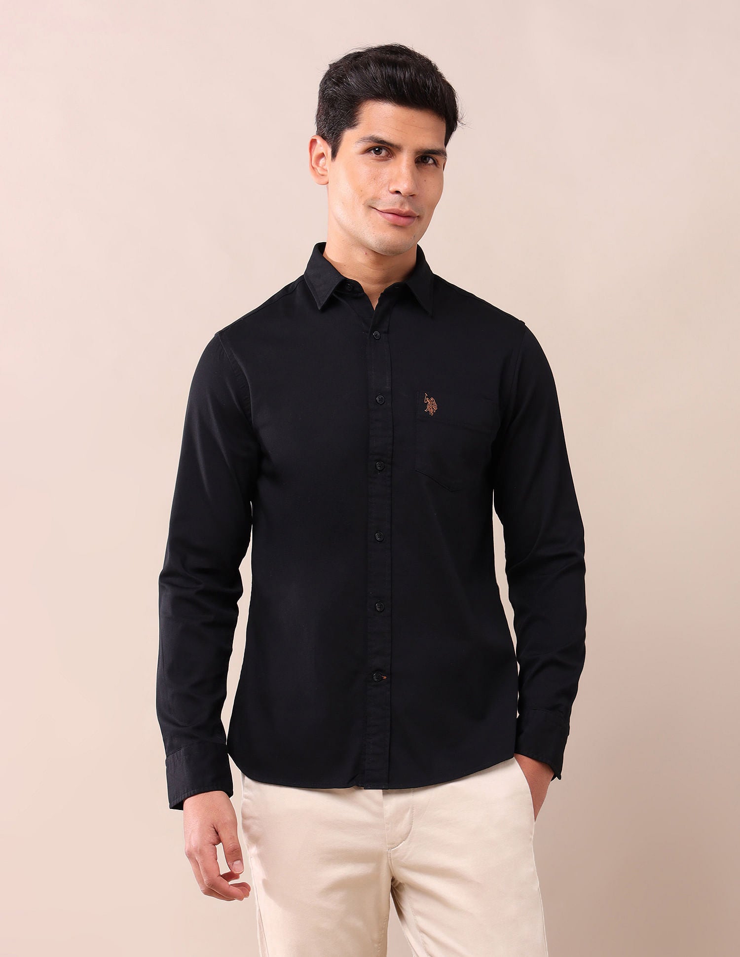 Tailored Fit Poplin Shirt Black - U.S. Polo Assn. India | Large