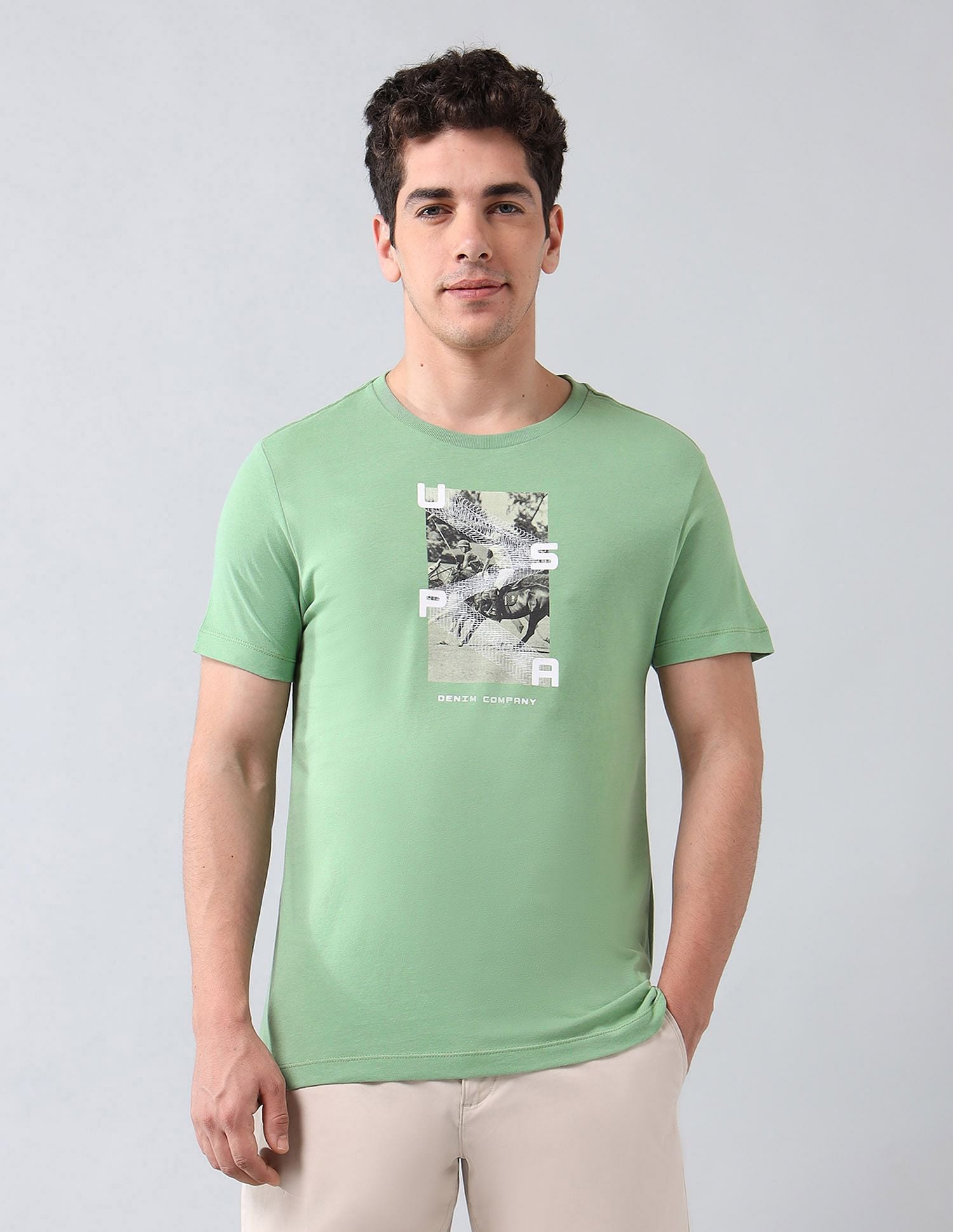 Muscle Fit Brand Printed T-Shirt Green - U.S. Polo Assn. India | Large