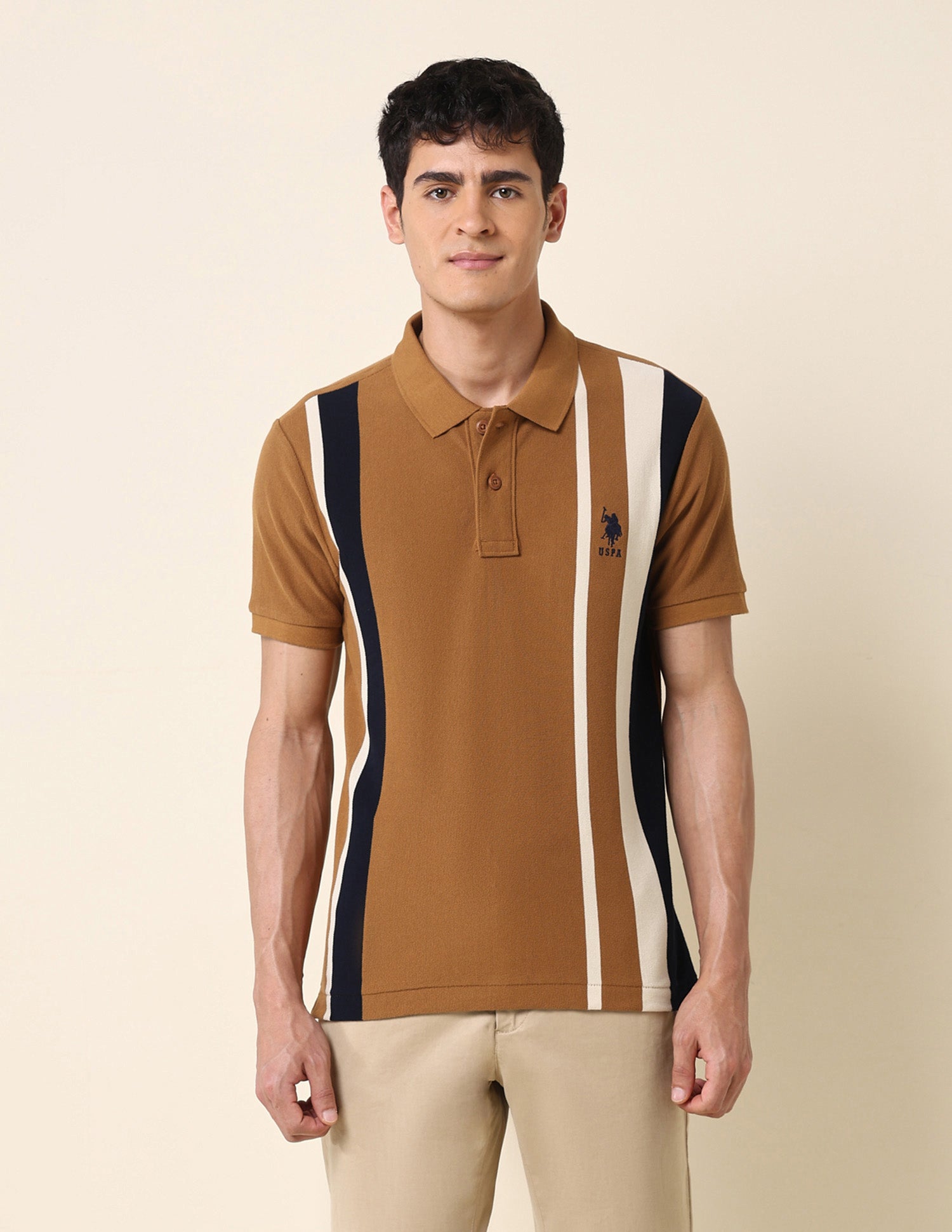 Vertical Striped Classic Polo Shirt Brown - U.S. Polo Assn. India | Large
