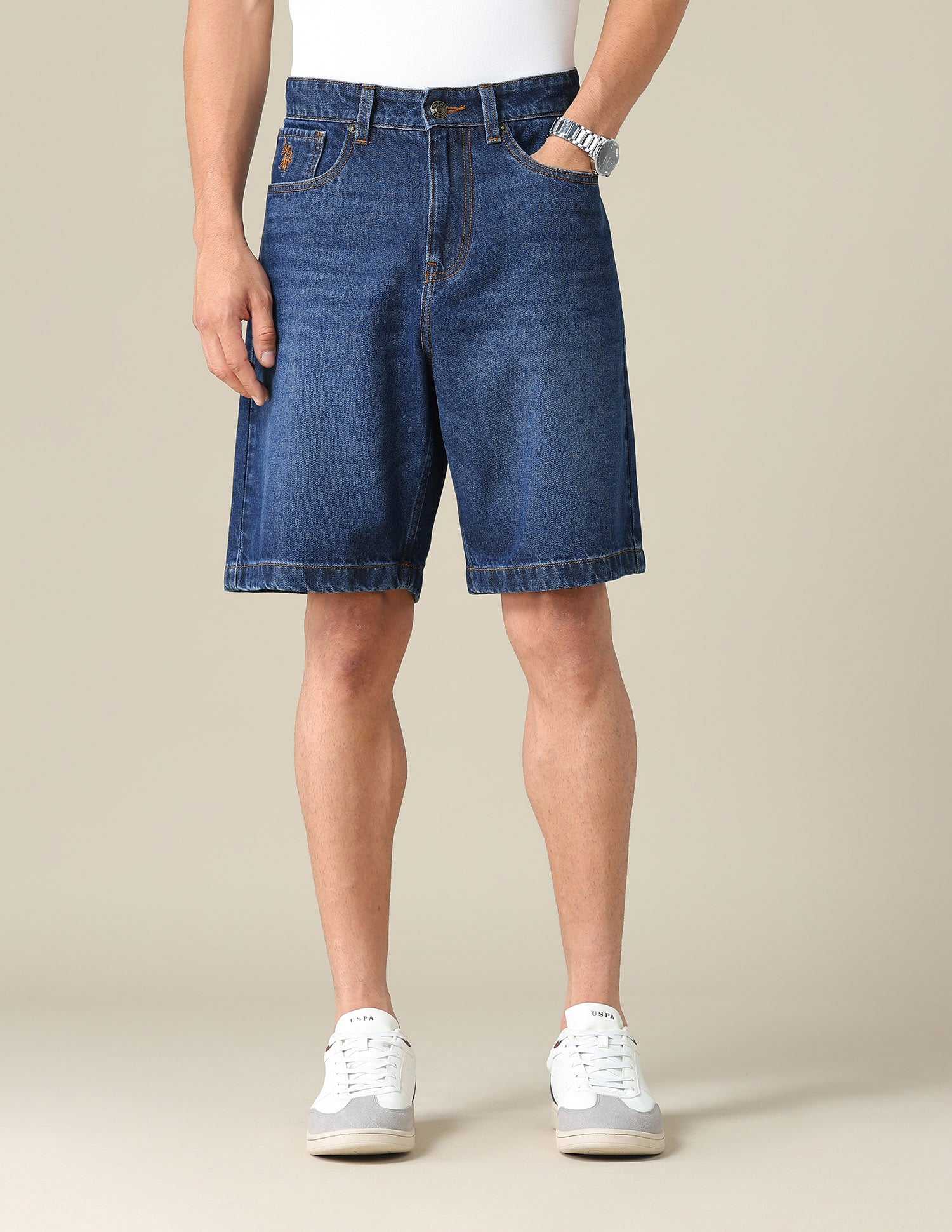 Mid Rise Solid Denim Shorts Dark Blue - U.S. POLO ASSN. | Large