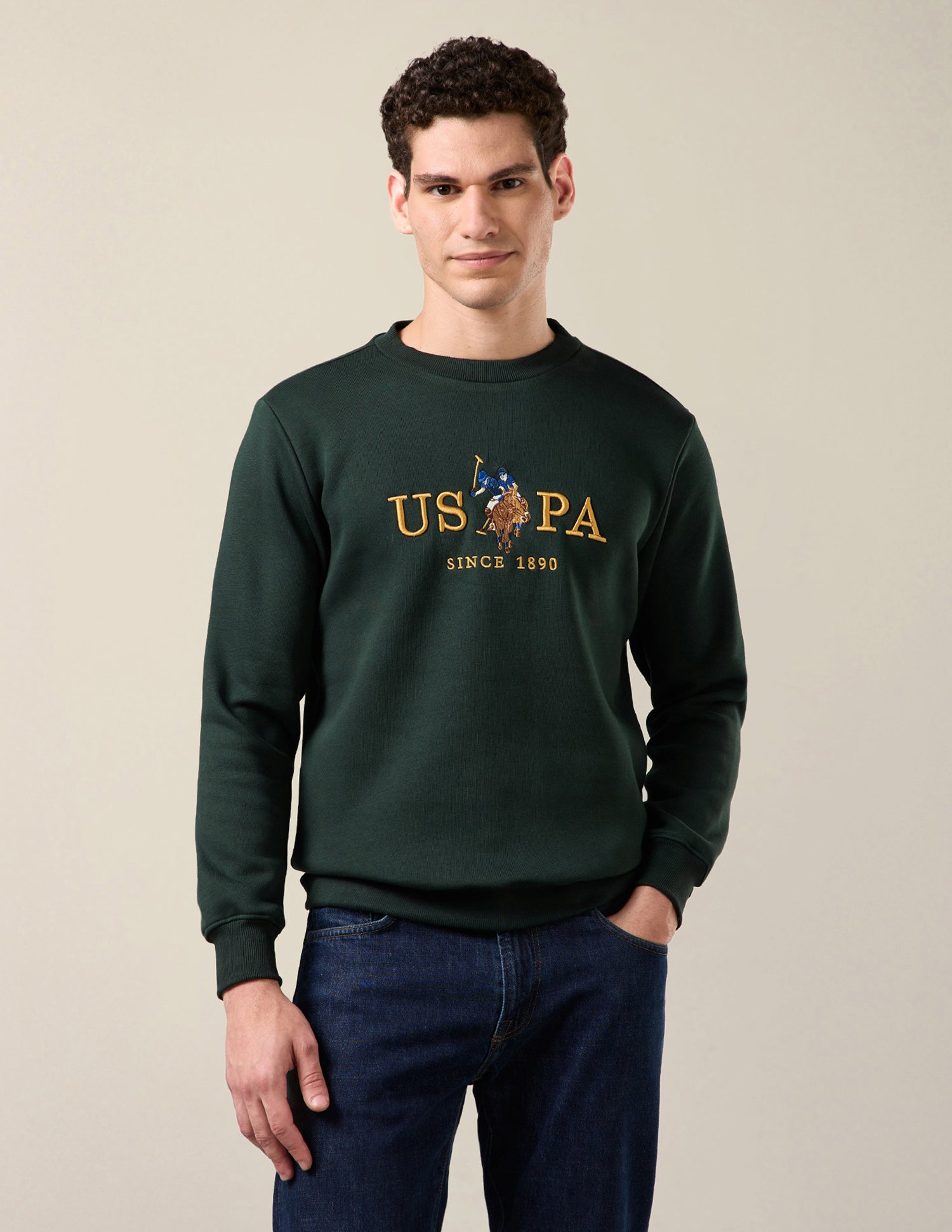 Brand Embroidered Slim Fit Sweatshirt Dark Green - U.S. Polo Assn. India | Large
