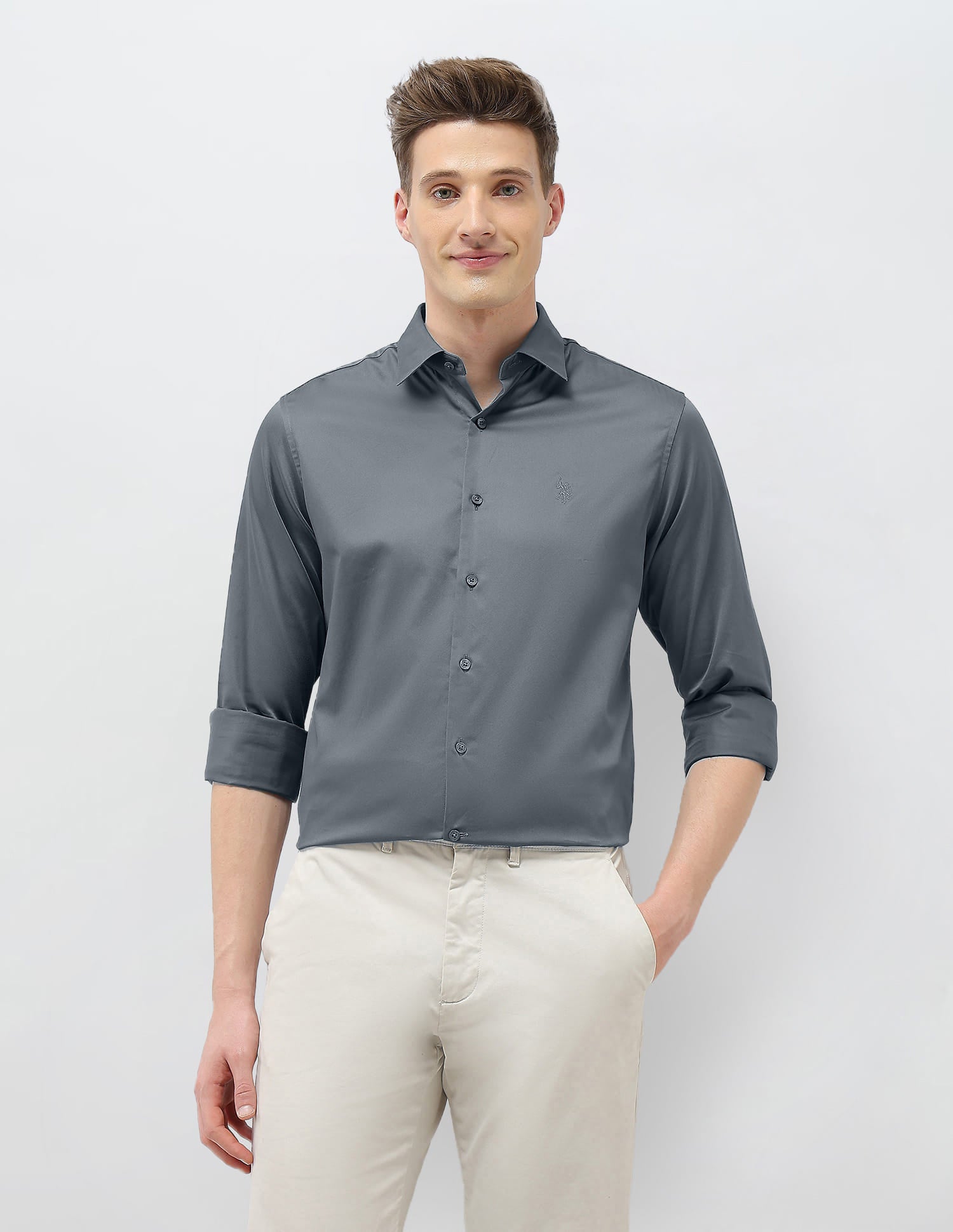 Solid Tailored Fit Shirt Dark Grey - U.S. Polo Assn. India | Large