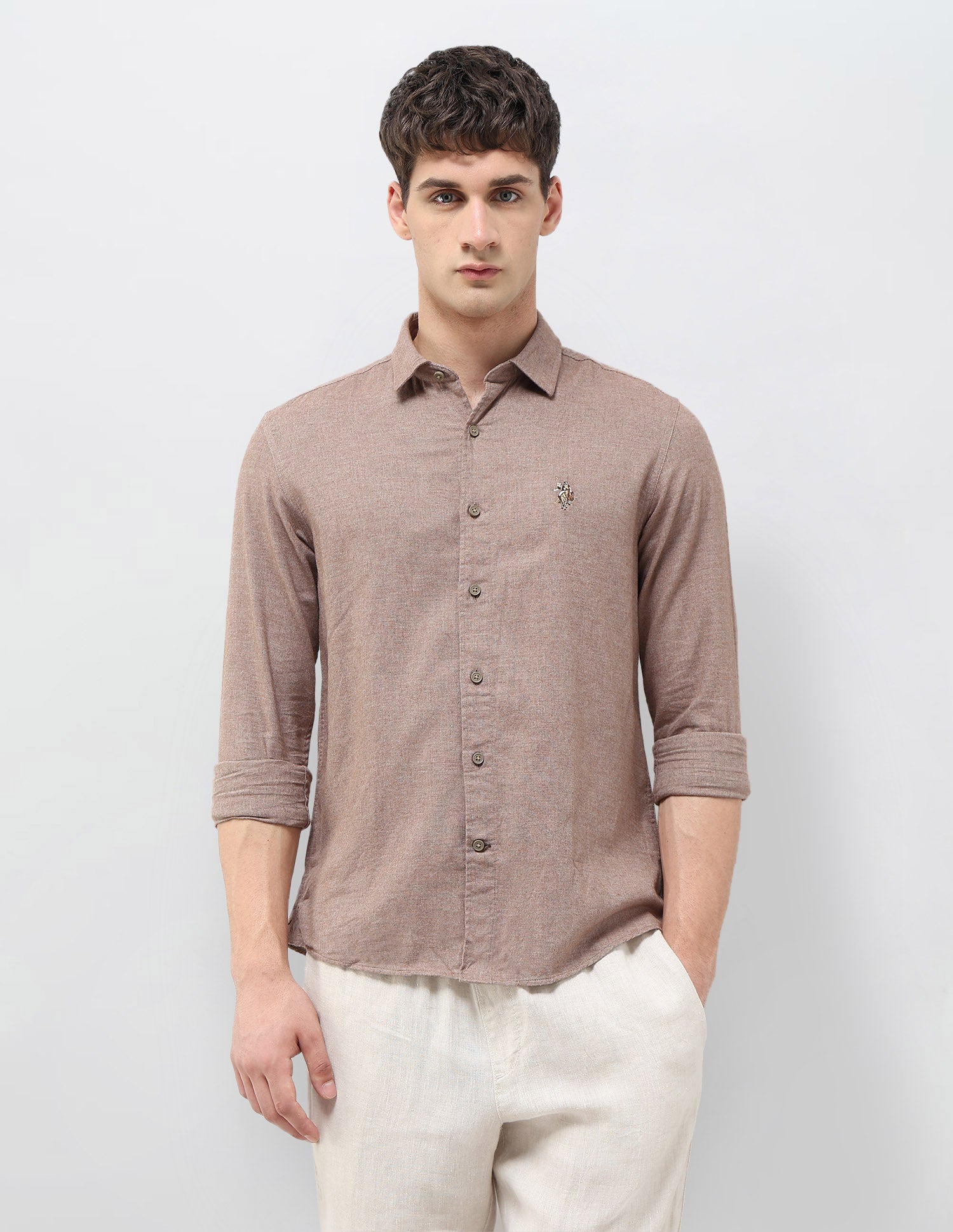 Solid Twill Regular Fit Shirt Khaki - U.S. POLO ASSN. | Large