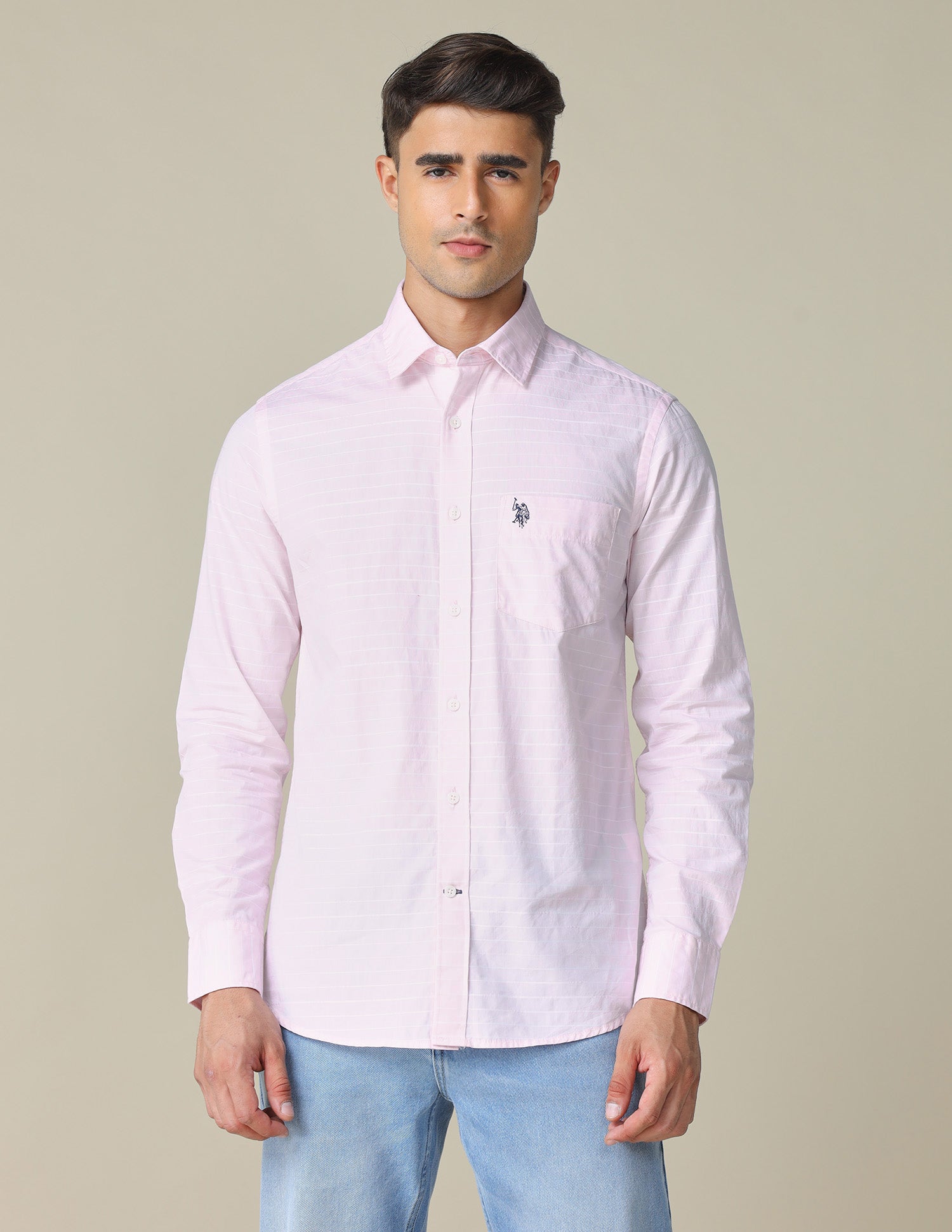 Horizontal Striped Tailored Fit Shirt Pink - U.S. POLO ASSN. | Large