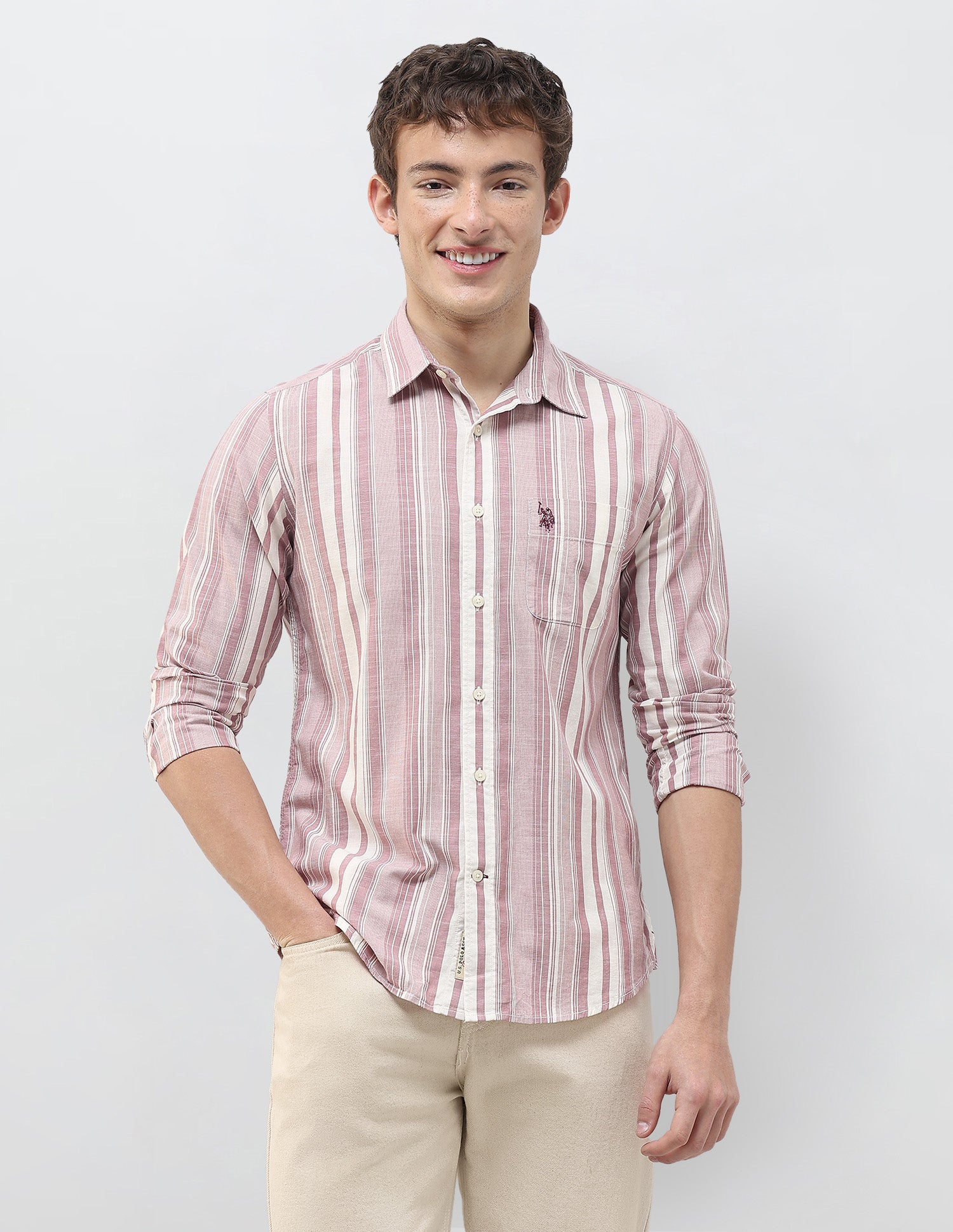 Vertical Striped Regular Fit Shirt Rust - U.S. Polo Assn. India | Large