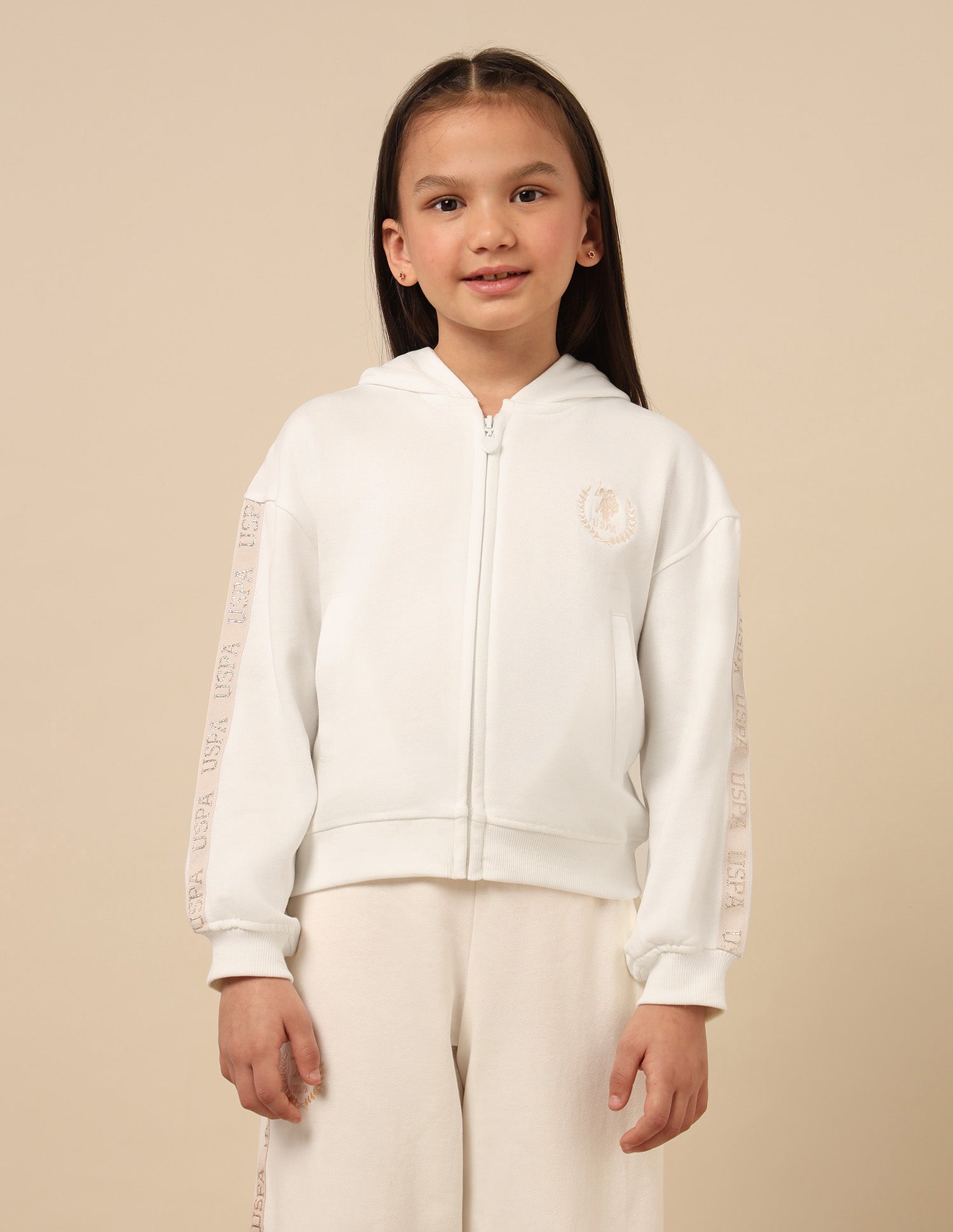 Girls Solid Regular Fit Sweatshirt Off White - U.S. POLO ASSN. | Large