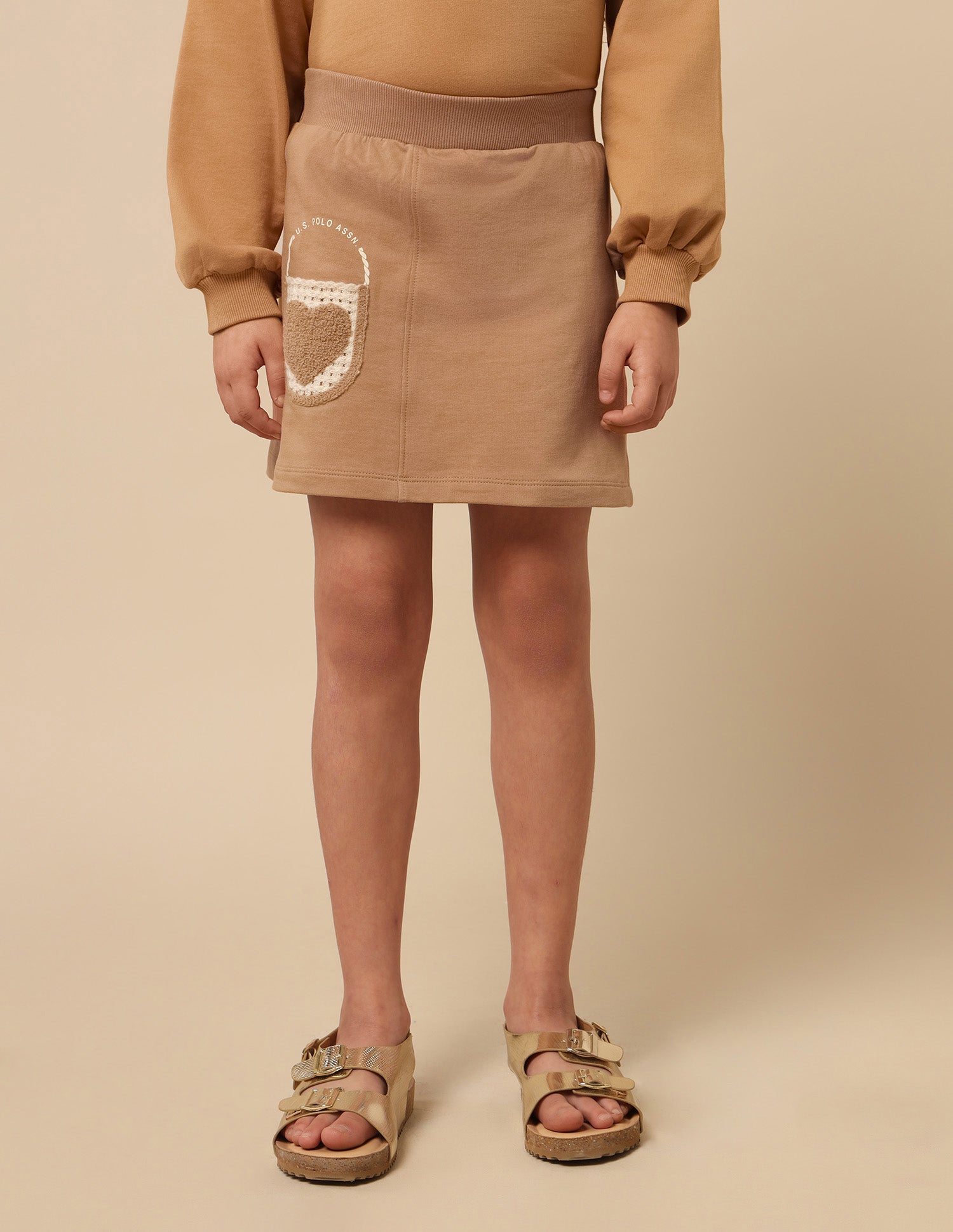 Girls Solid A-Line Skirt Light Brown - U.S. POLO ASSN. | Large