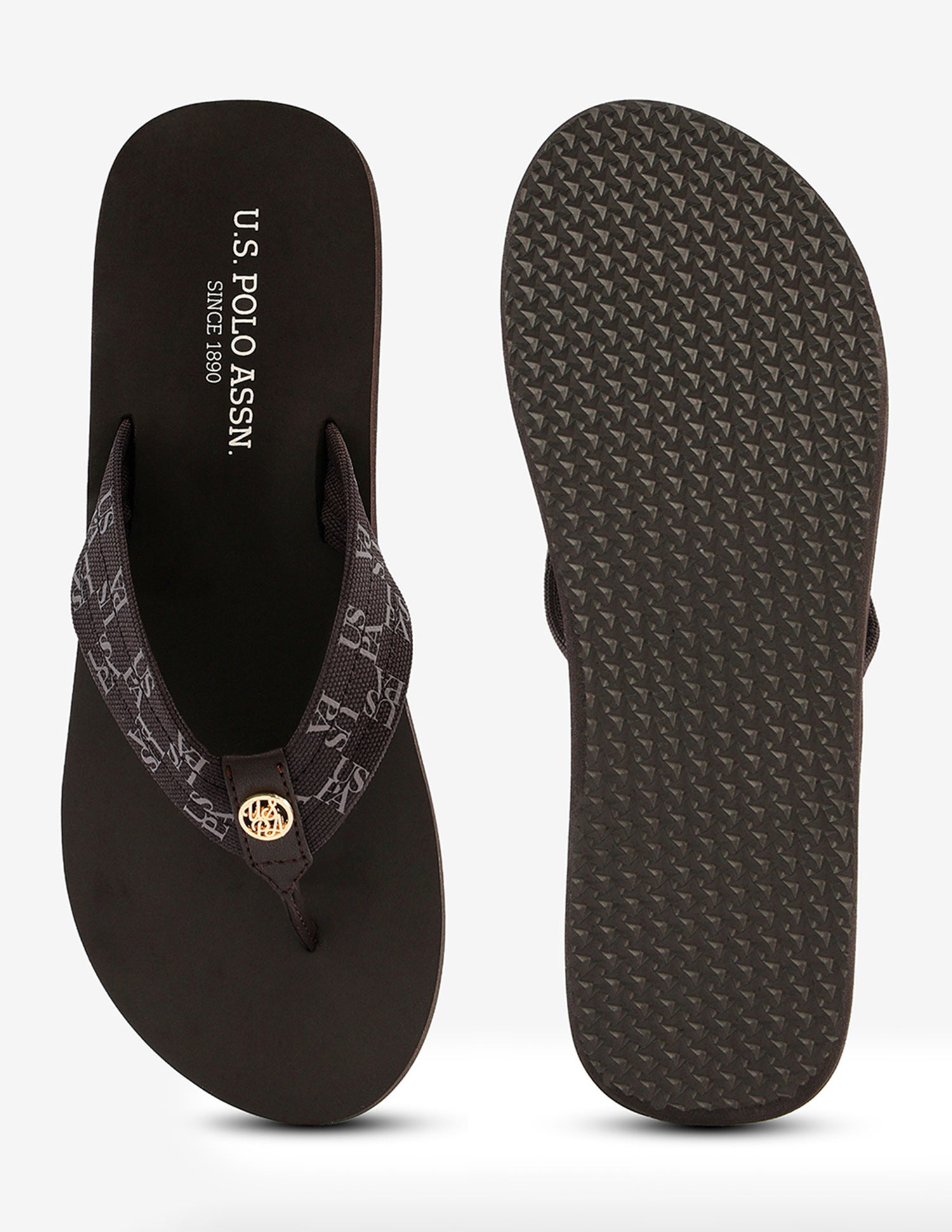 Brand Printed Rin Flip Flops Brown - U.S. Polo Assn. India | Large