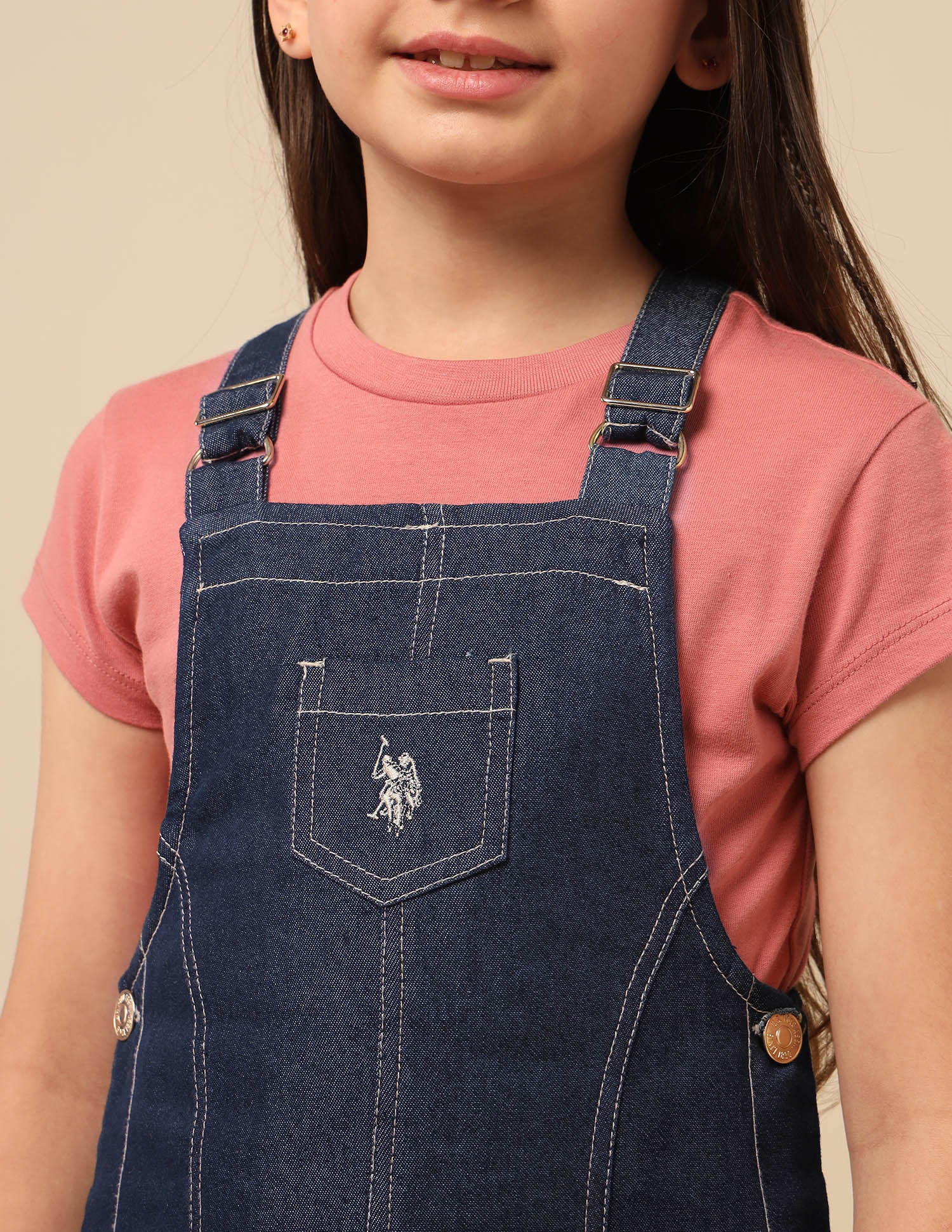 Girls Solid Dungaree Dress Dark Blue - U.S. POLO ASSN. | Large