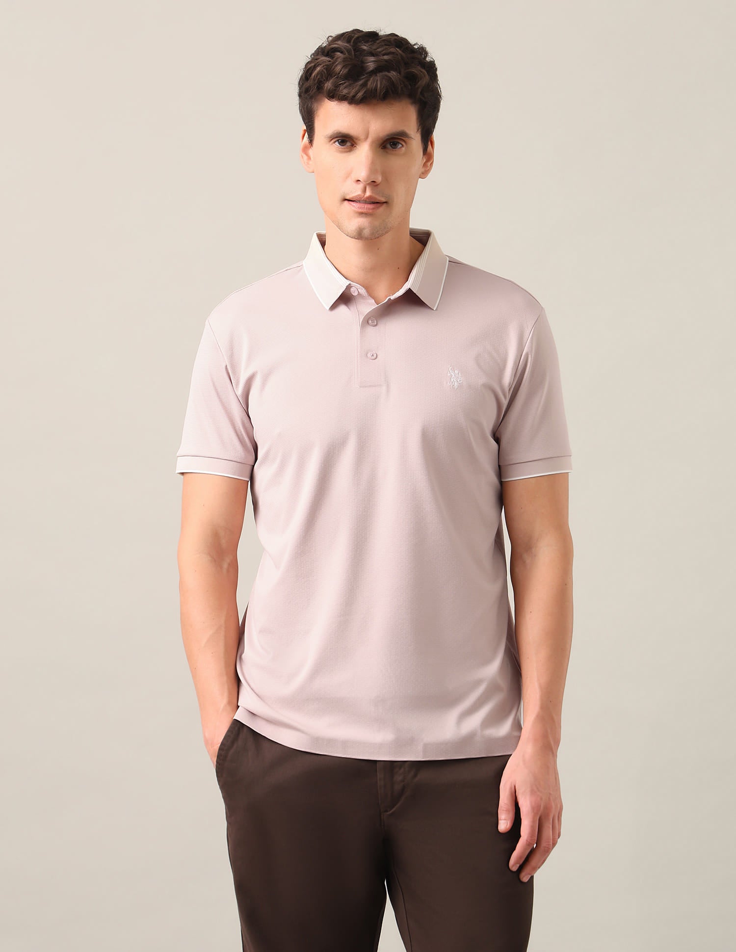 Solid Slim Fit Polo Shirt Pink - U.S. Polo Assn. India | Large
