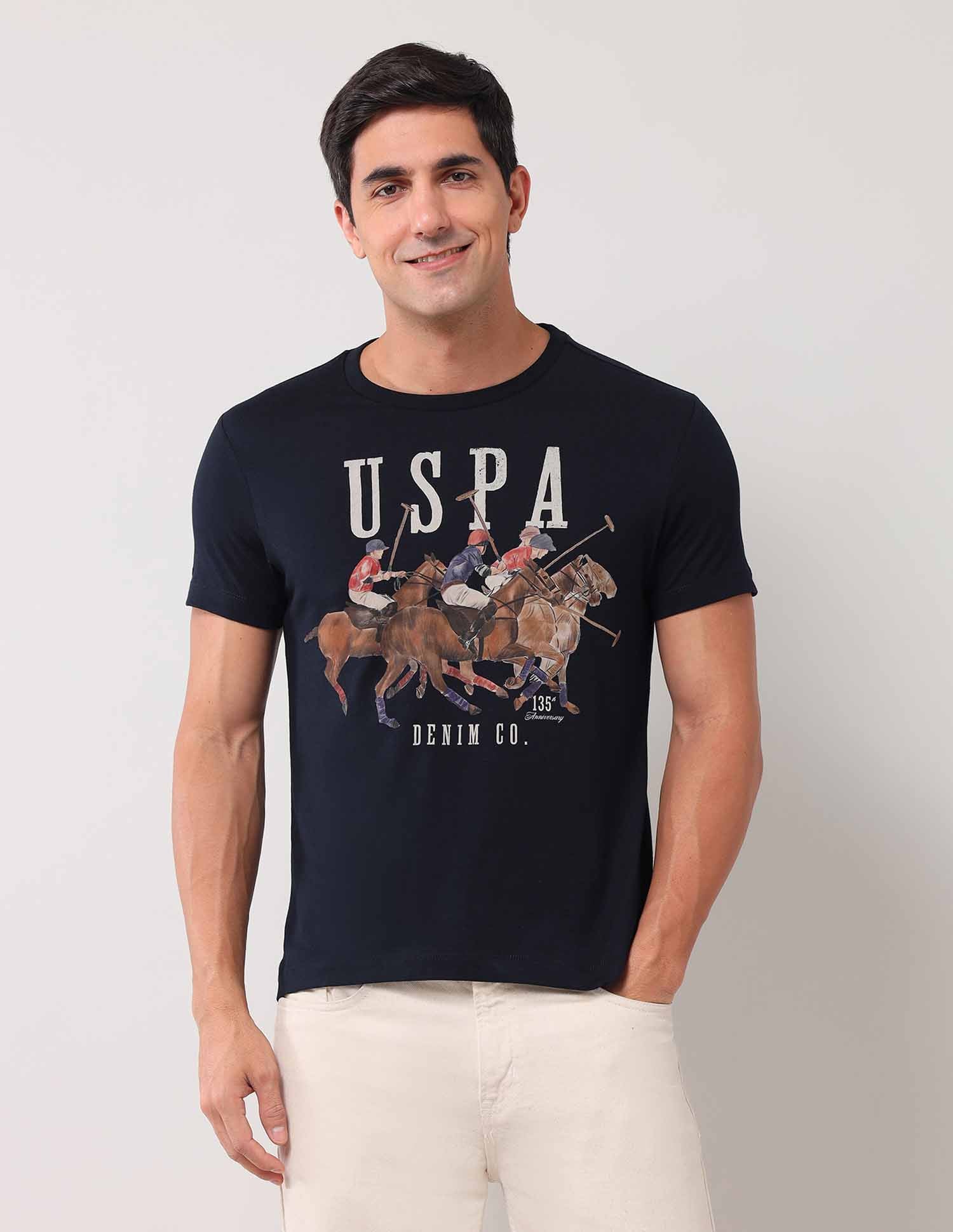 Brand Printed Pure Cotton T-Shirt Navy - U.S. Polo Assn. India | Large