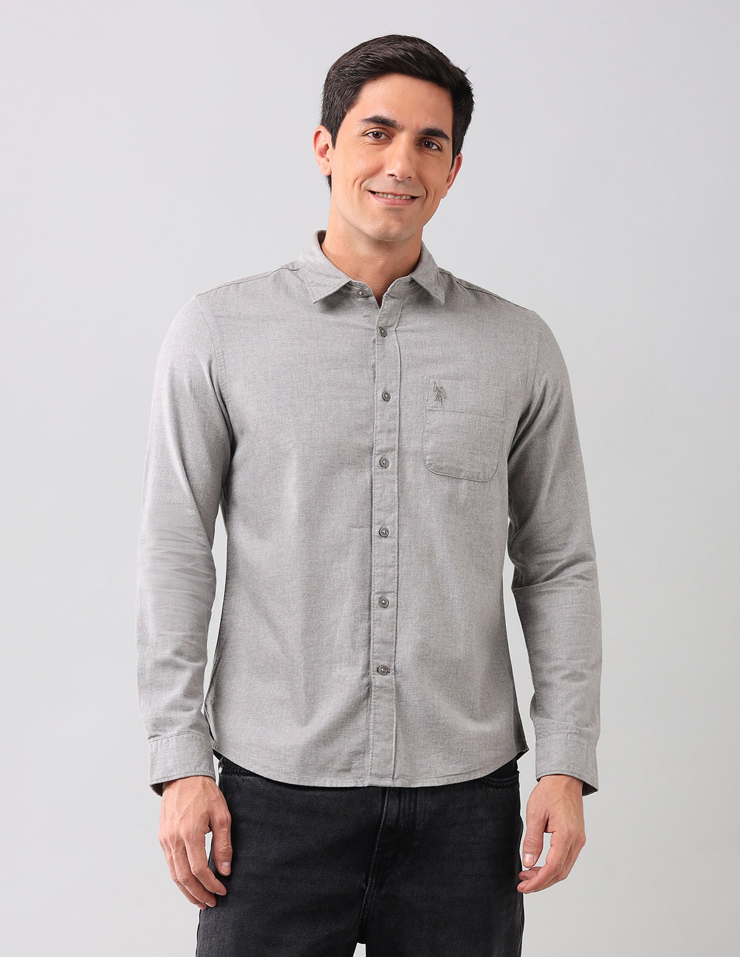 Heathered Pure Cotton Shirt Light Grey - U.S. POLO ASSN. | Large