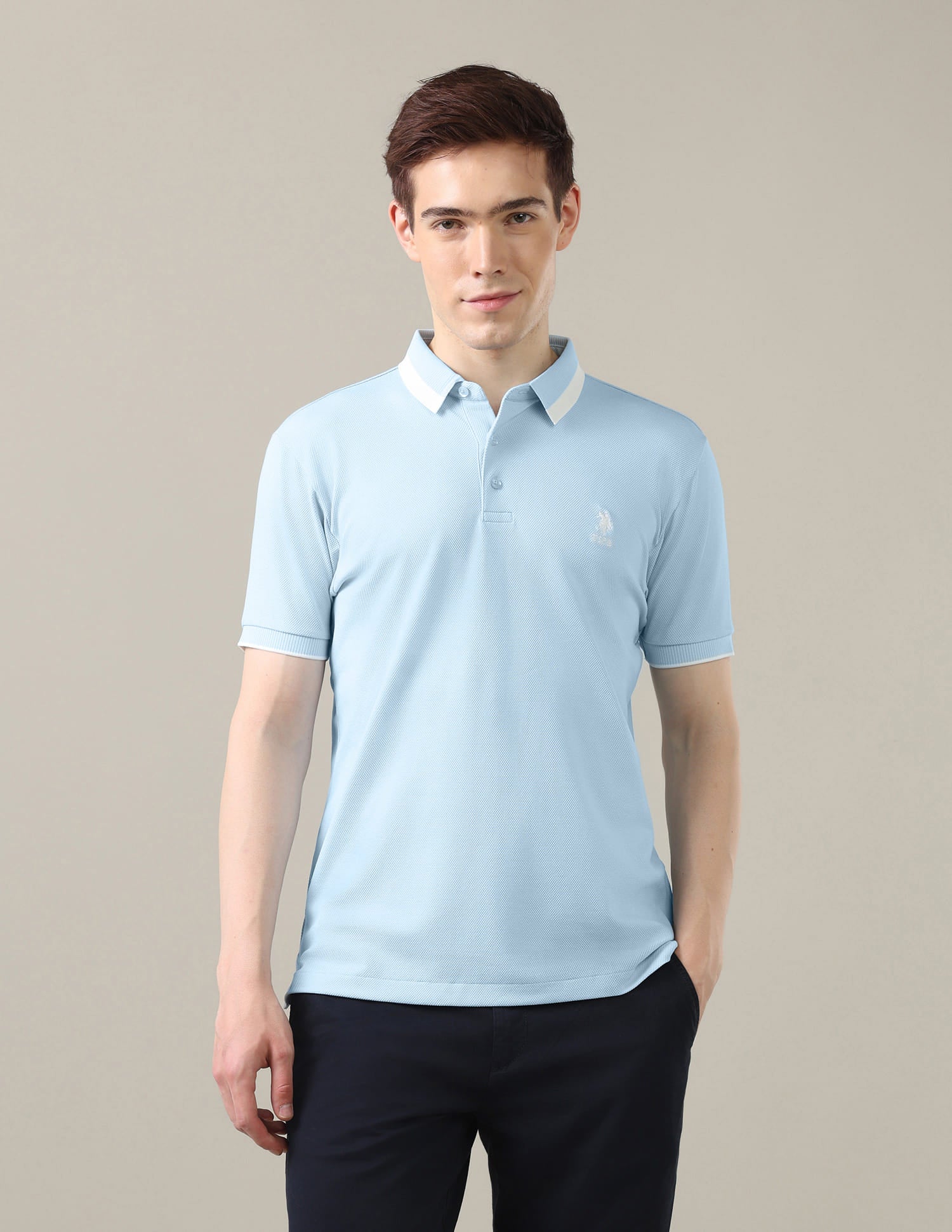 Solid Slim Fit Polo Shirt Blue - U.S. Polo Assn. India | Large