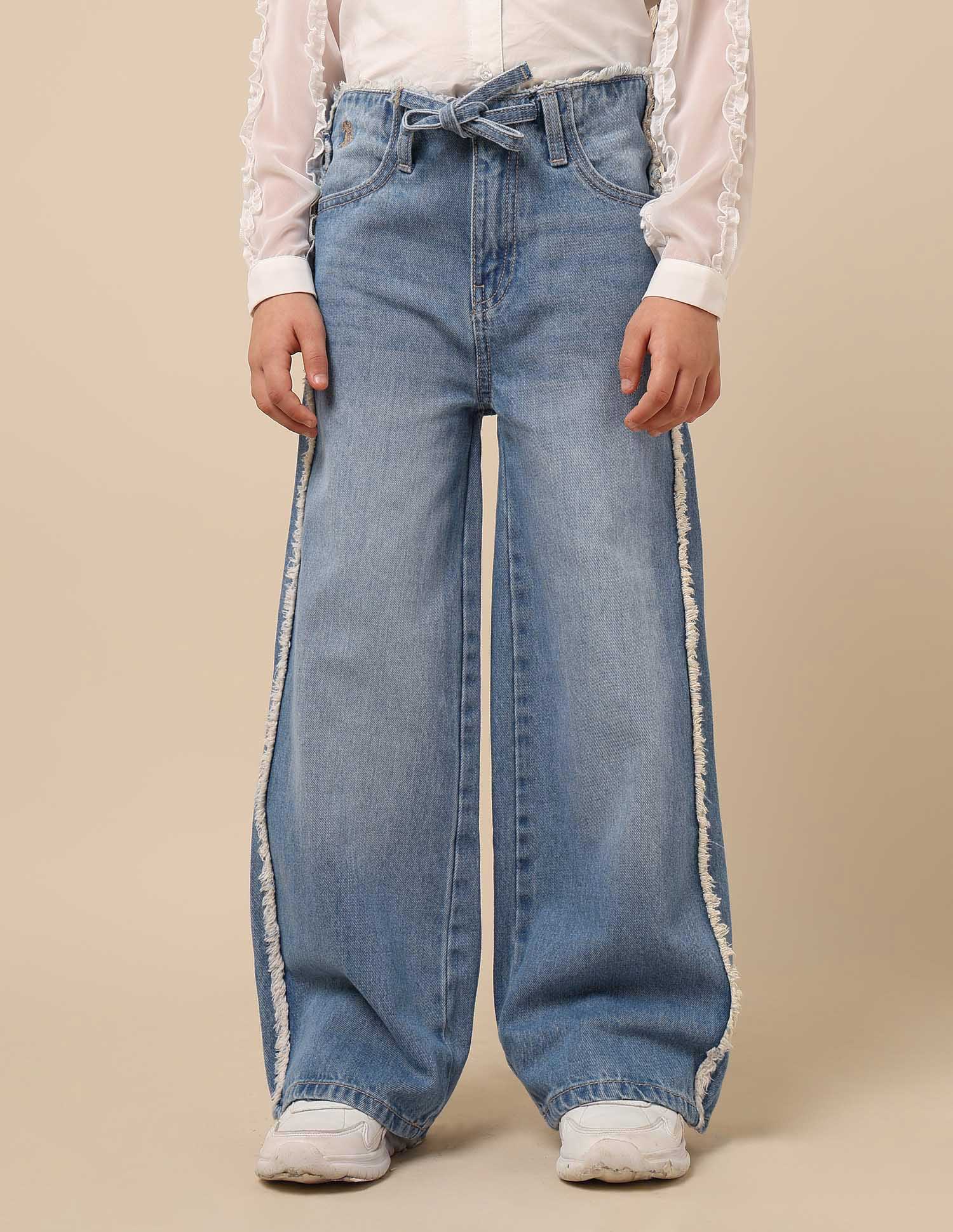 Girls Mid Rise Wide Leg Jeans Blue - U.S. POLO ASSN. | Large