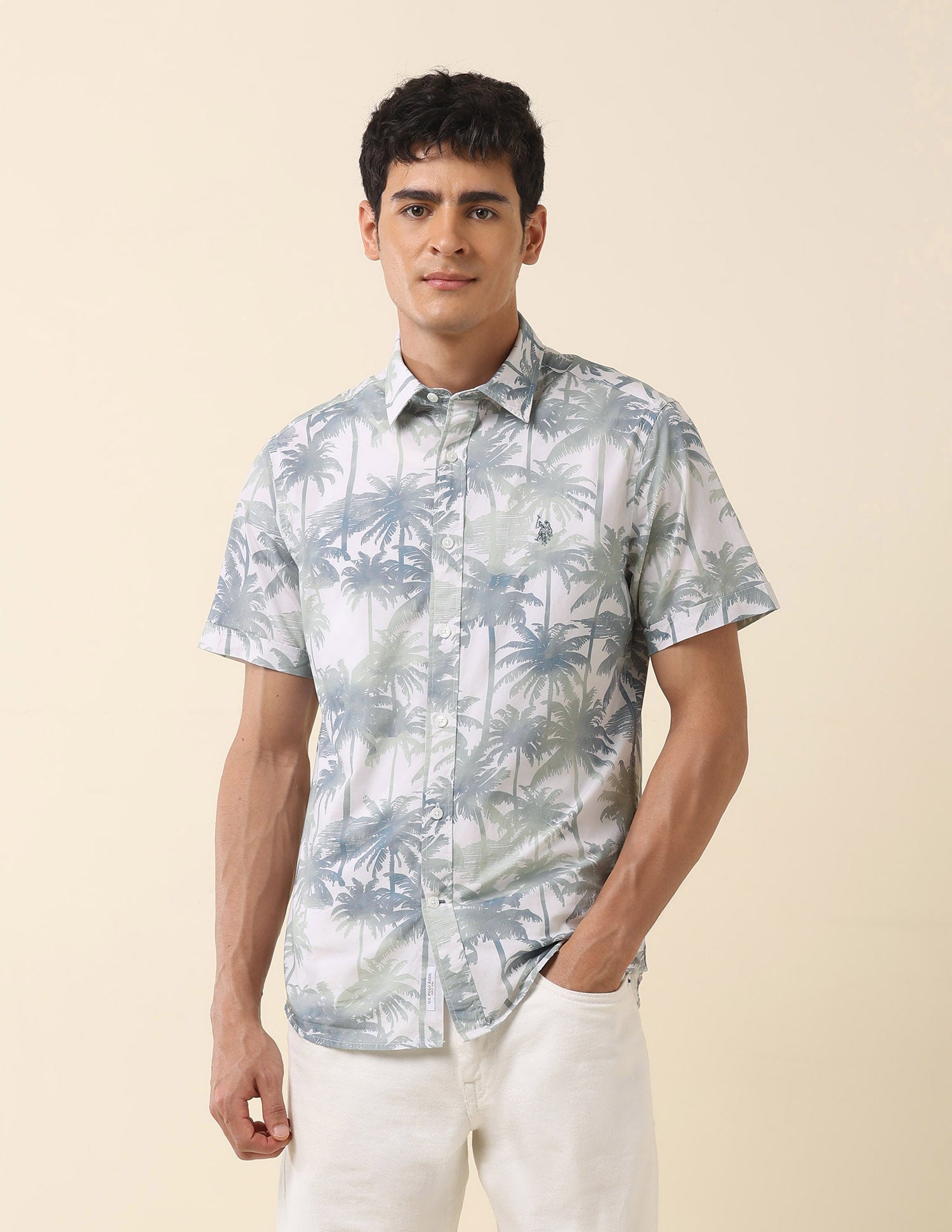Tropical Printed Pure Cotton Shirt Green - U.S. Polo Assn. India | Large