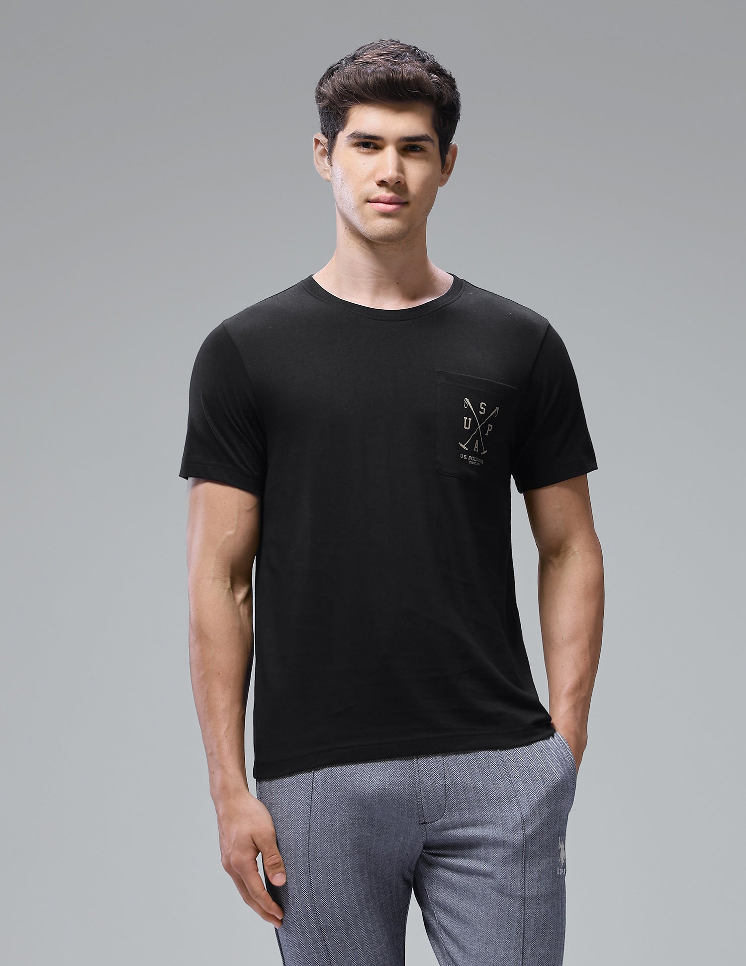 Solid Regular Fit Loungewear T-Shirt Black - U.S. Polo Assn. India | Large