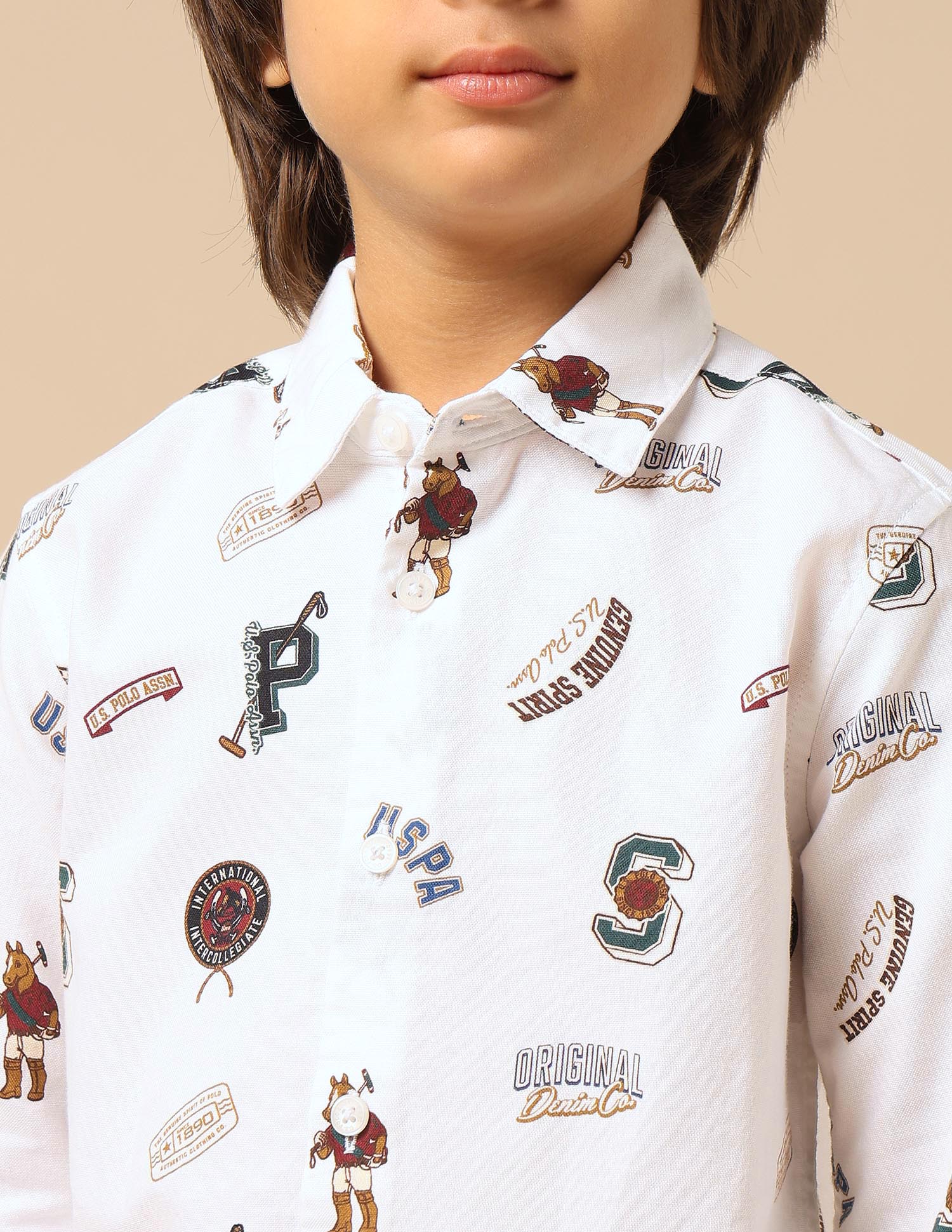 Boys Brand Printed Oxford Shirt White - U.S. POLO ASSN. | Large