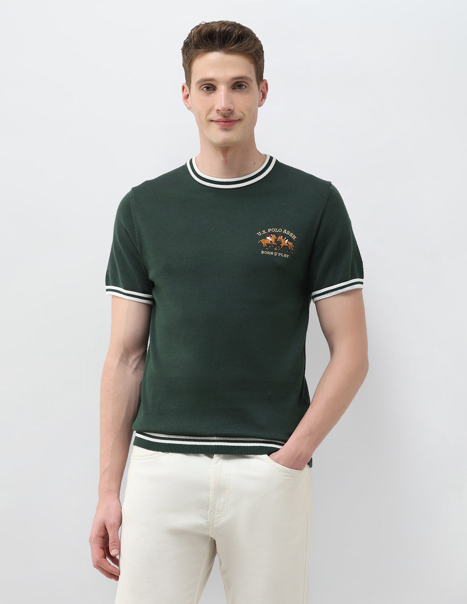 Solid Slim Fit T-Shirt Green - U.S. Polo Assn. India | Large