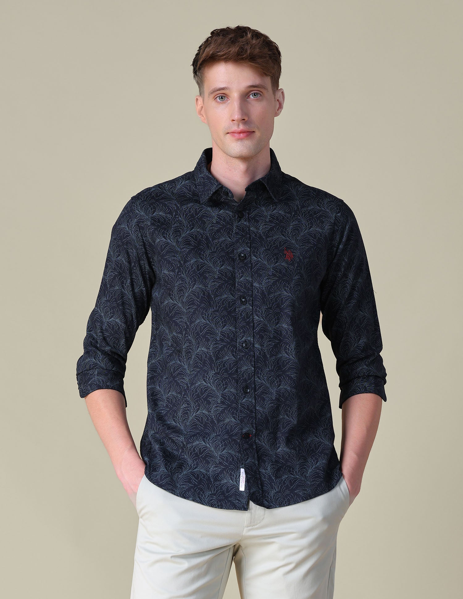 Oxford All Over Printed Shirt Black - U.S. POLO ASSN. | Large