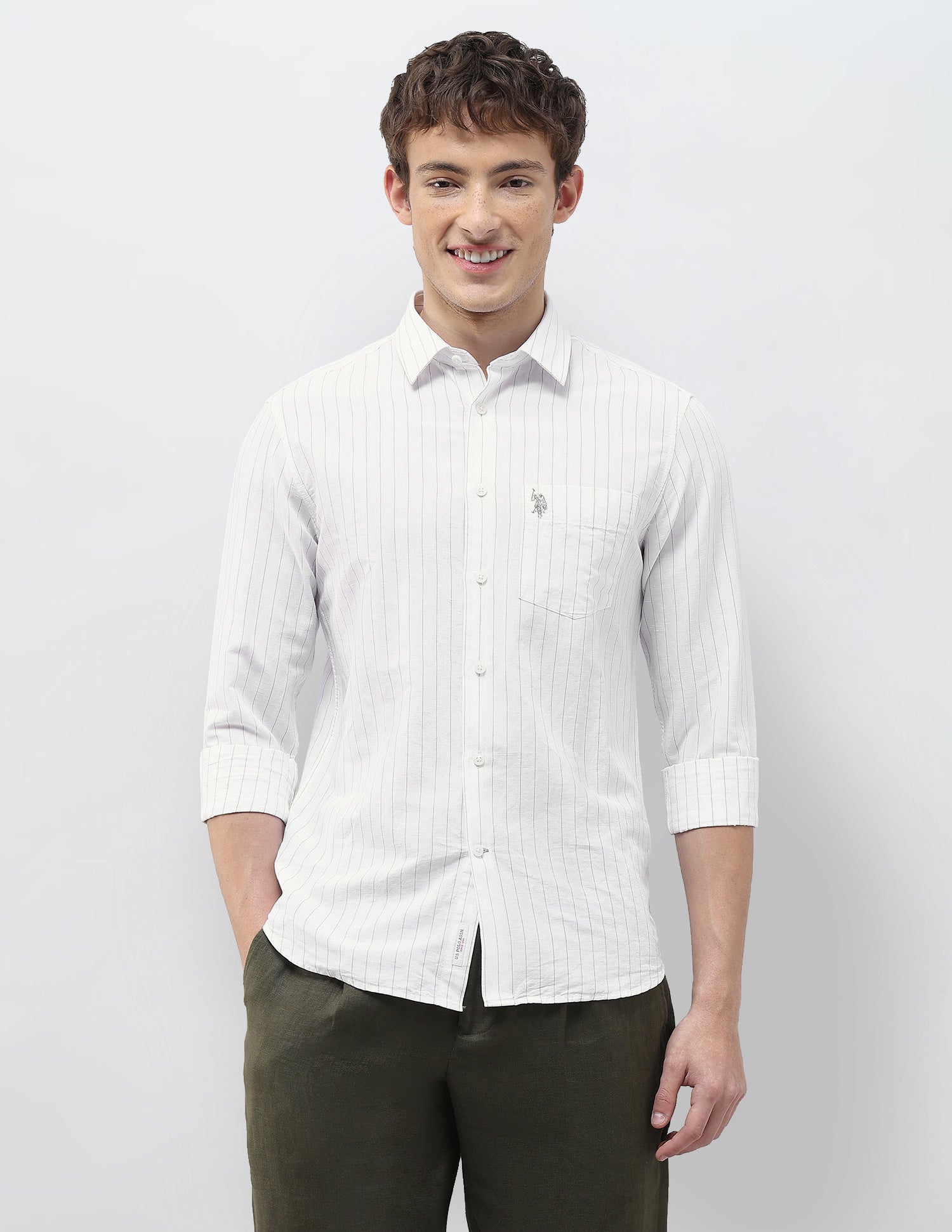 Vertical Striped Regular Fit Shirt Green - U.S. Polo Assn. India | Large