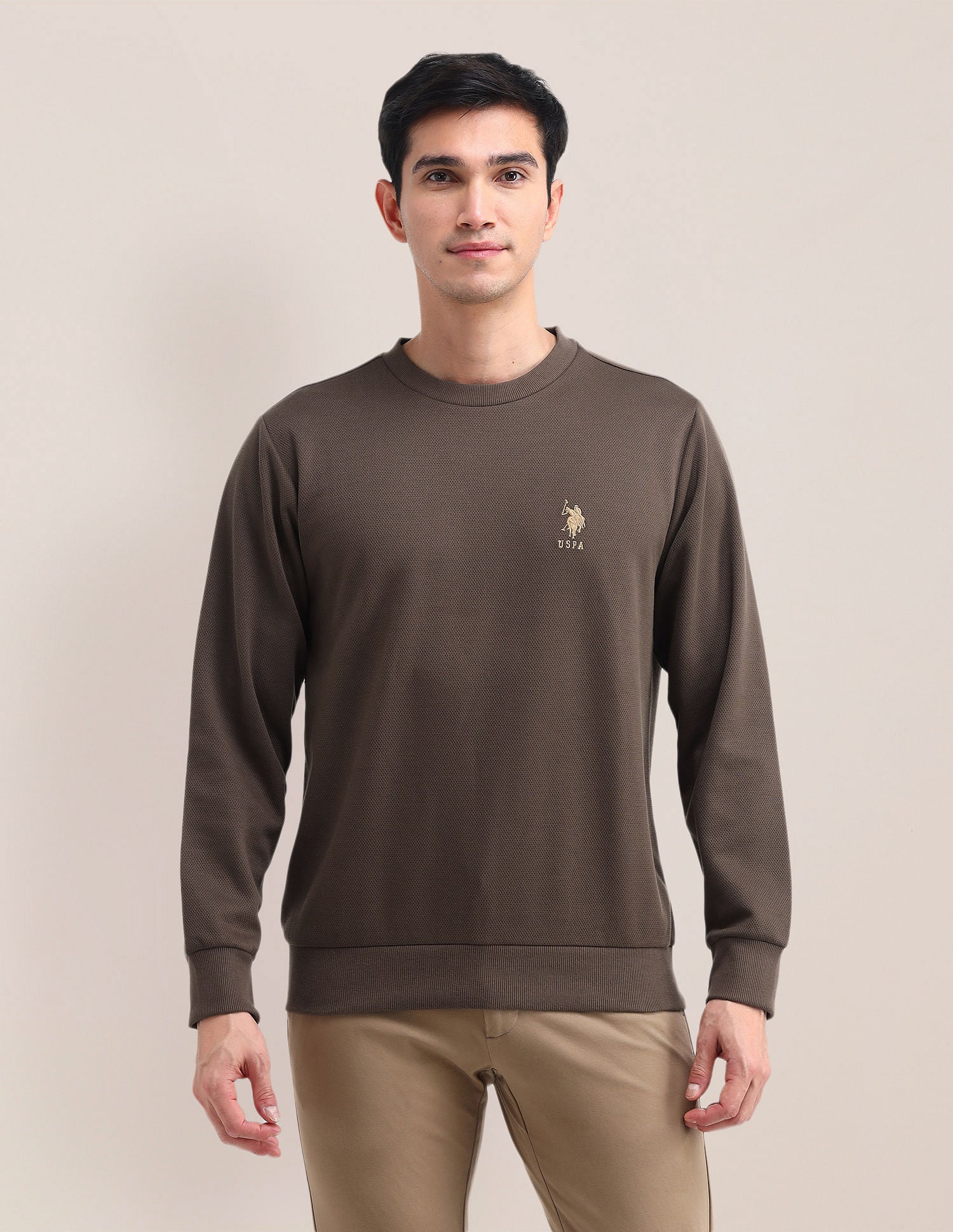 Patterned Knit Regular Fit Sweatshirt Dark Brown - U.S. Polo Assn. India | Large