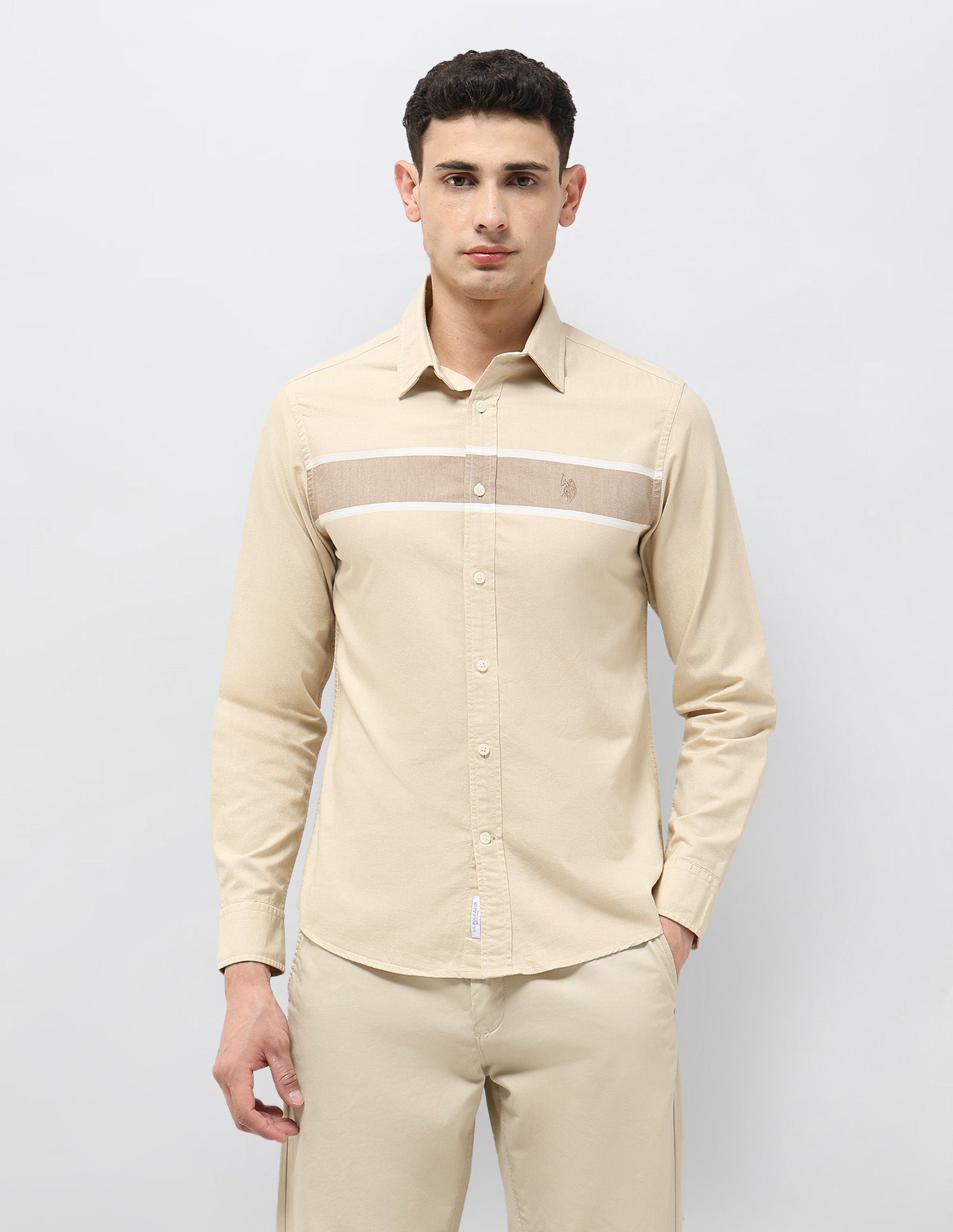 Horizontal Striped Equestrian Shirt Beige - U.S. POLO ASSN. | Large