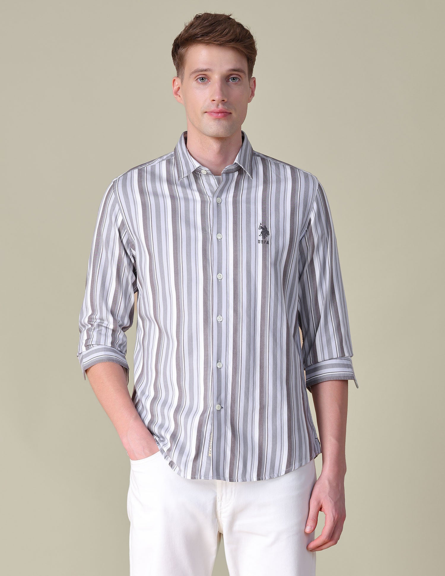 Vertical Striped Regular Fit Shirt Grey - U.S. POLO ASSN. | Large