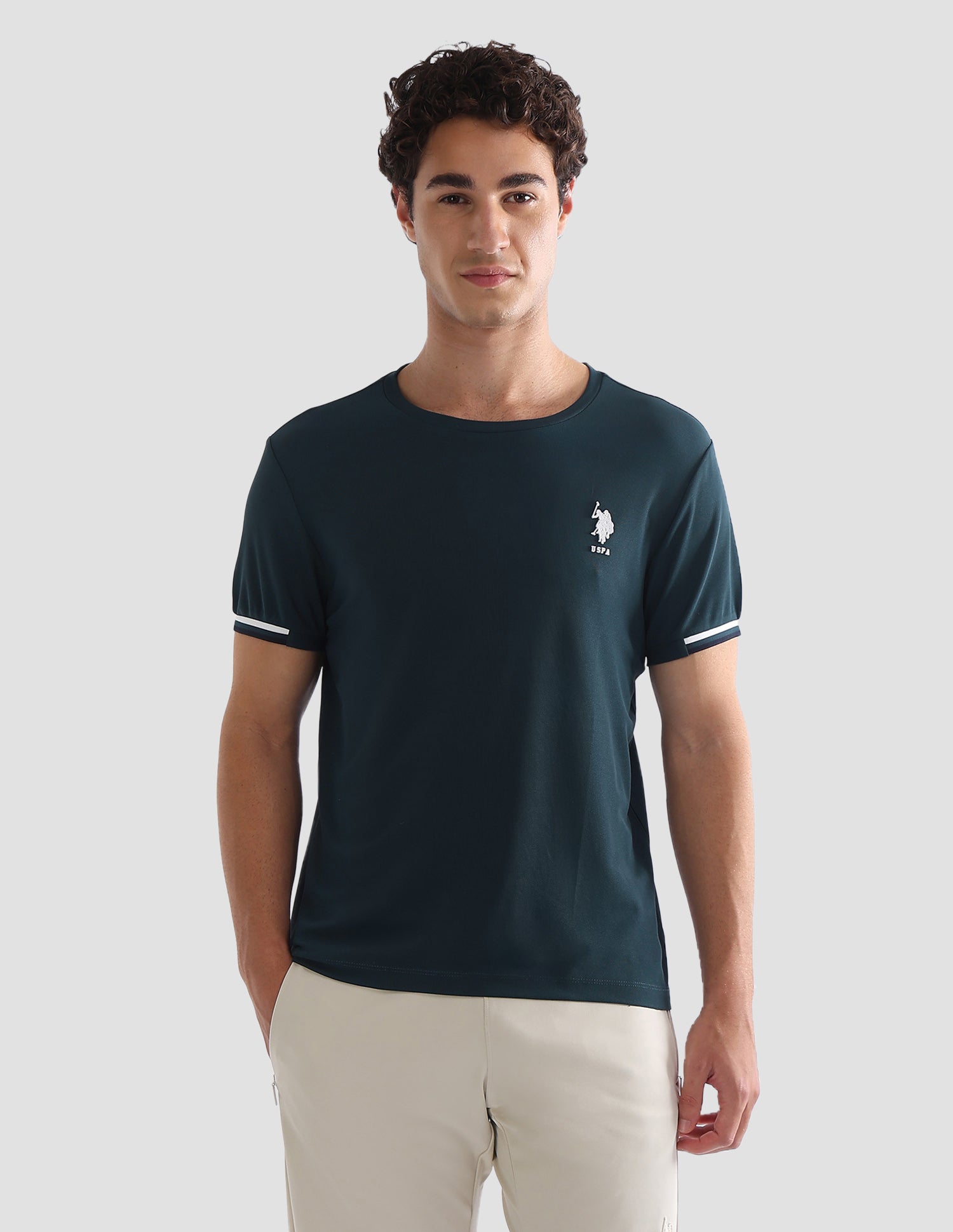 Solid Slim Fit Active T-Shirt Teal - U.S. Polo Assn. India | Large