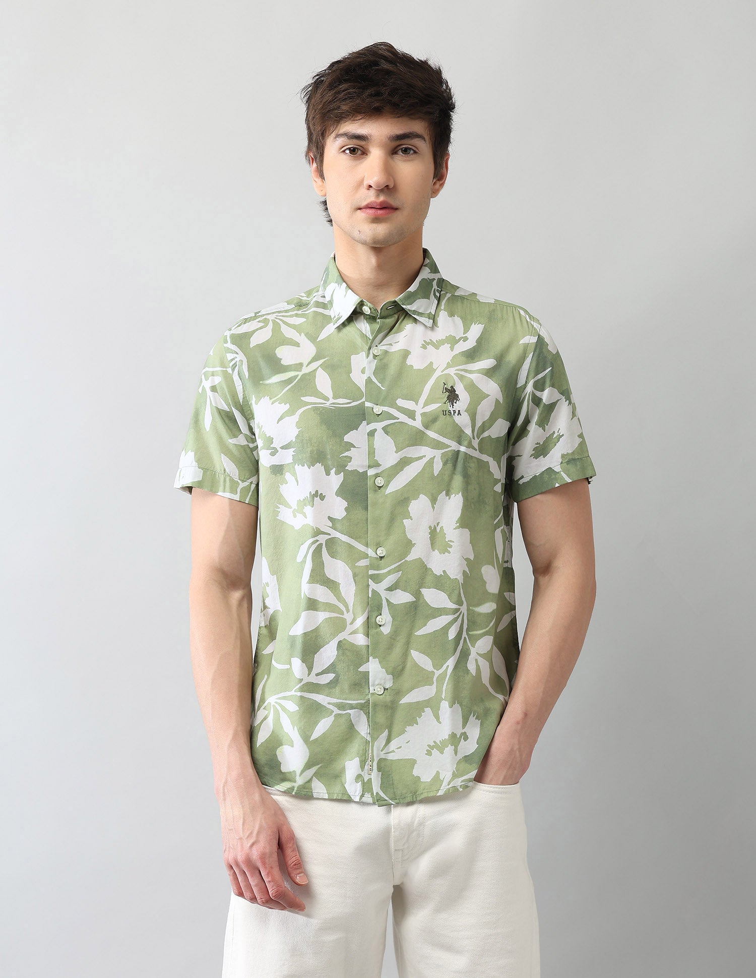 Regular Fit Floral Printed Shirt Green - U.S. Polo Assn. India | Large