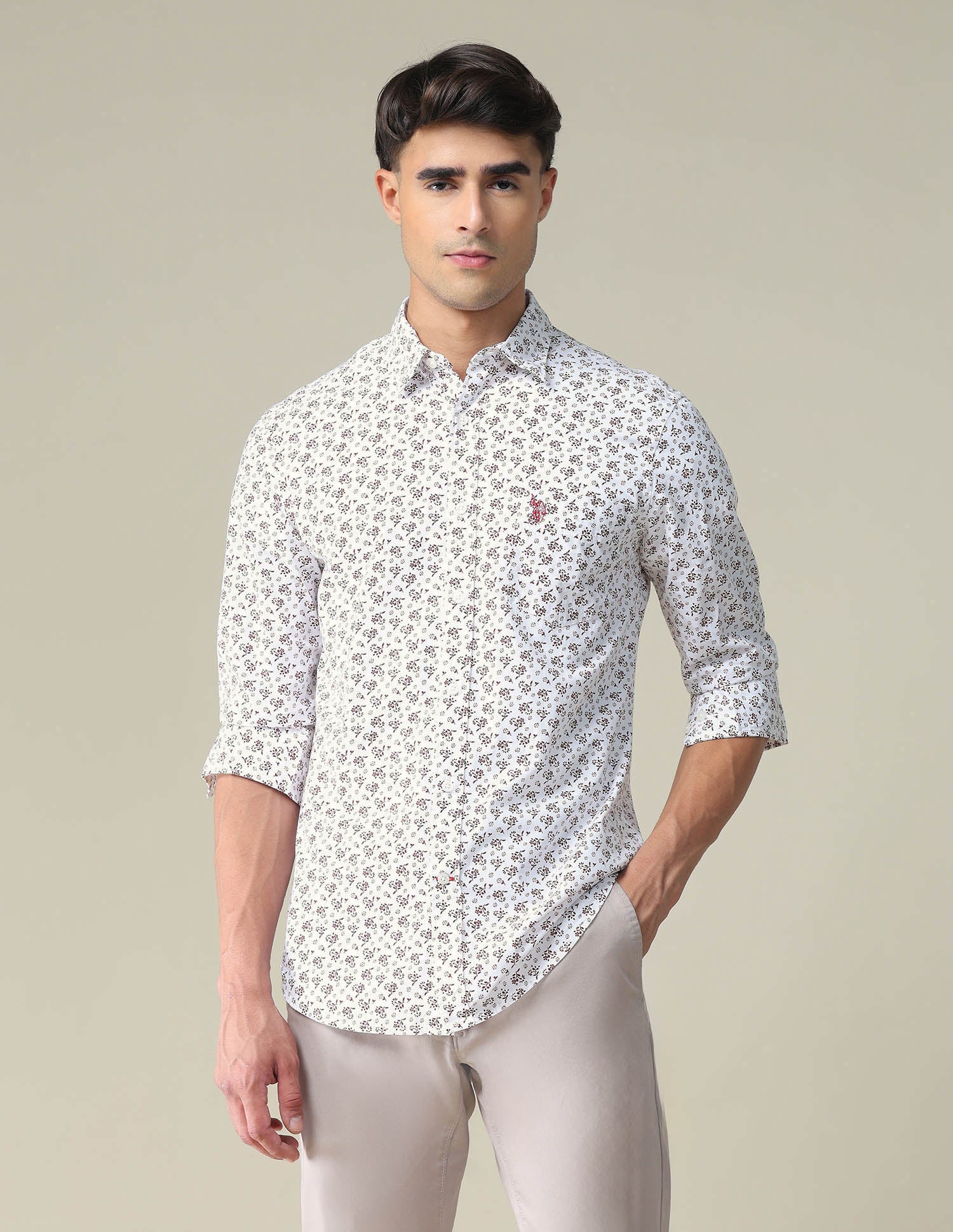 Floral Cotton Shirt White and Brown - U.S. POLO ASSN. | Large