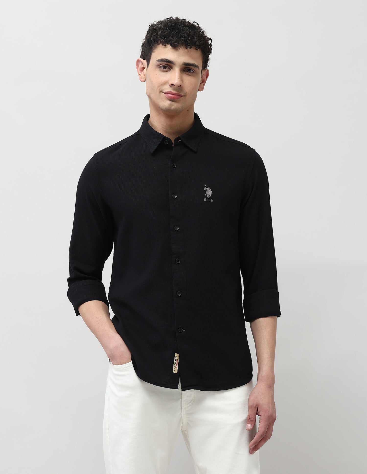 Dobby Slim Fit Shirt Black - U.S. POLO ASSN. | Large