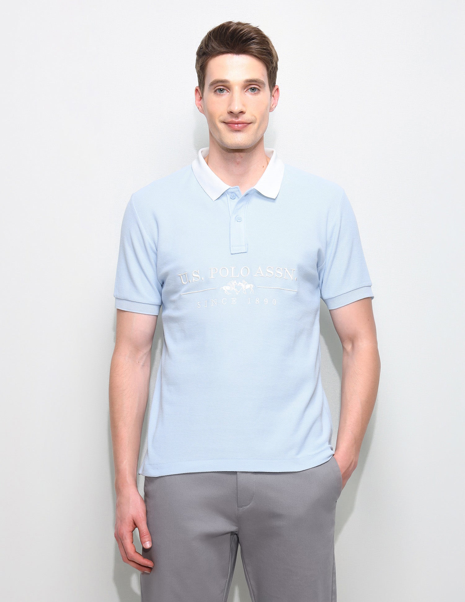 Brand Embroidered Slim Fit Polo Shirt Light Blue - U.S. Polo Assn. India | Large