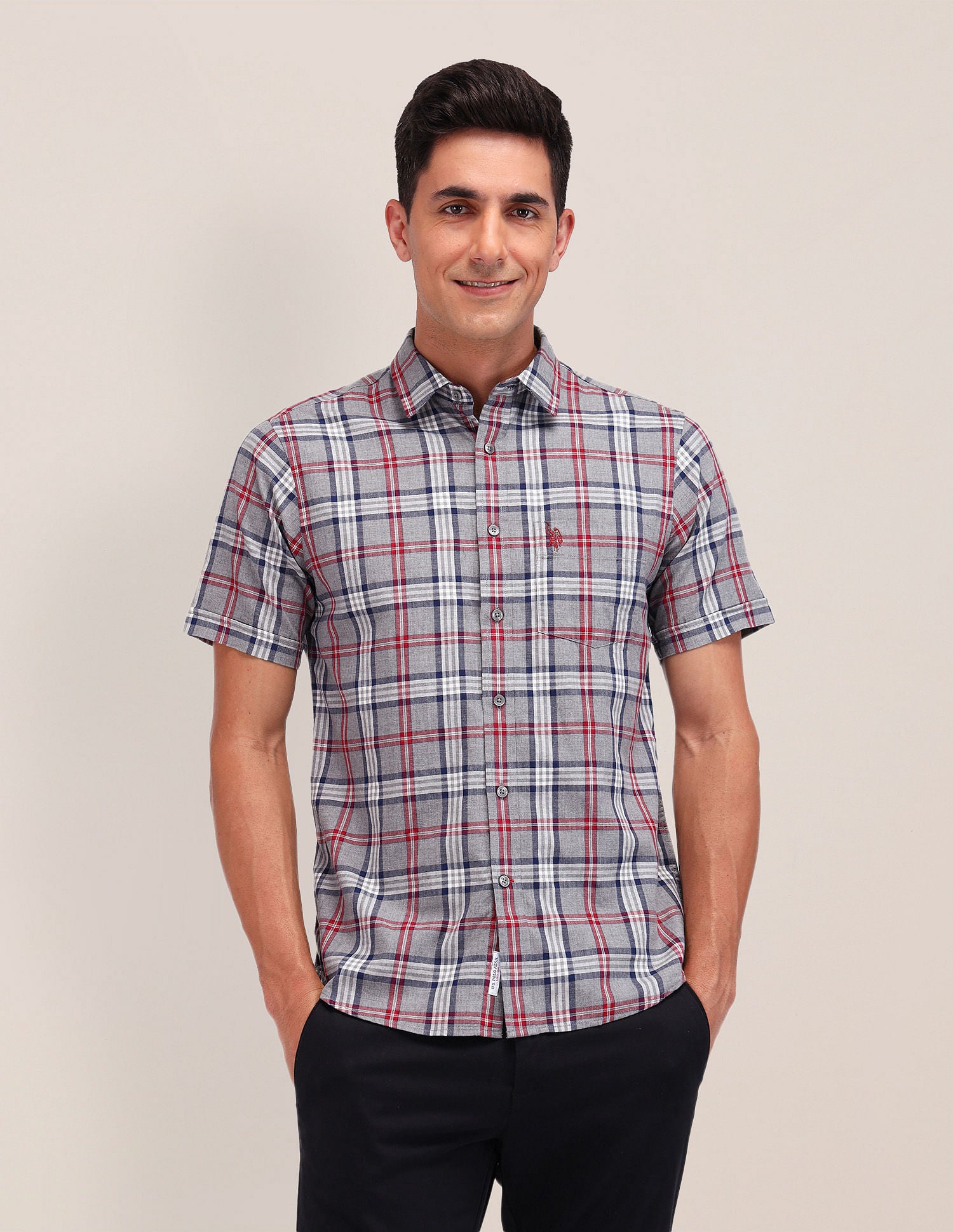 Tailored Fit Tartan Checked Shirt Dark Grey - U.S. Polo Assn. India | Large