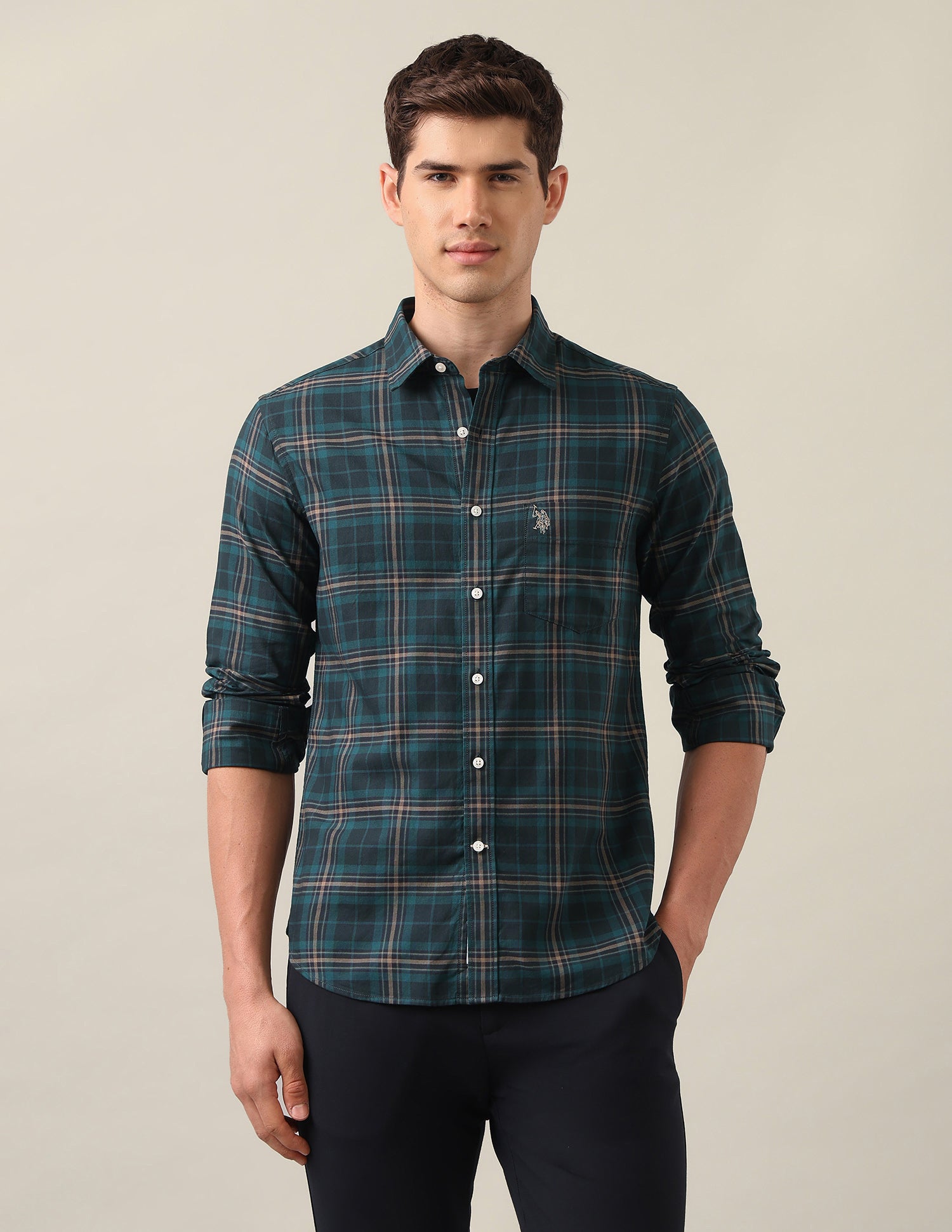 Tailored Fit Tartan Checked Shirt Teal - U.S. Polo Assn. India | Large