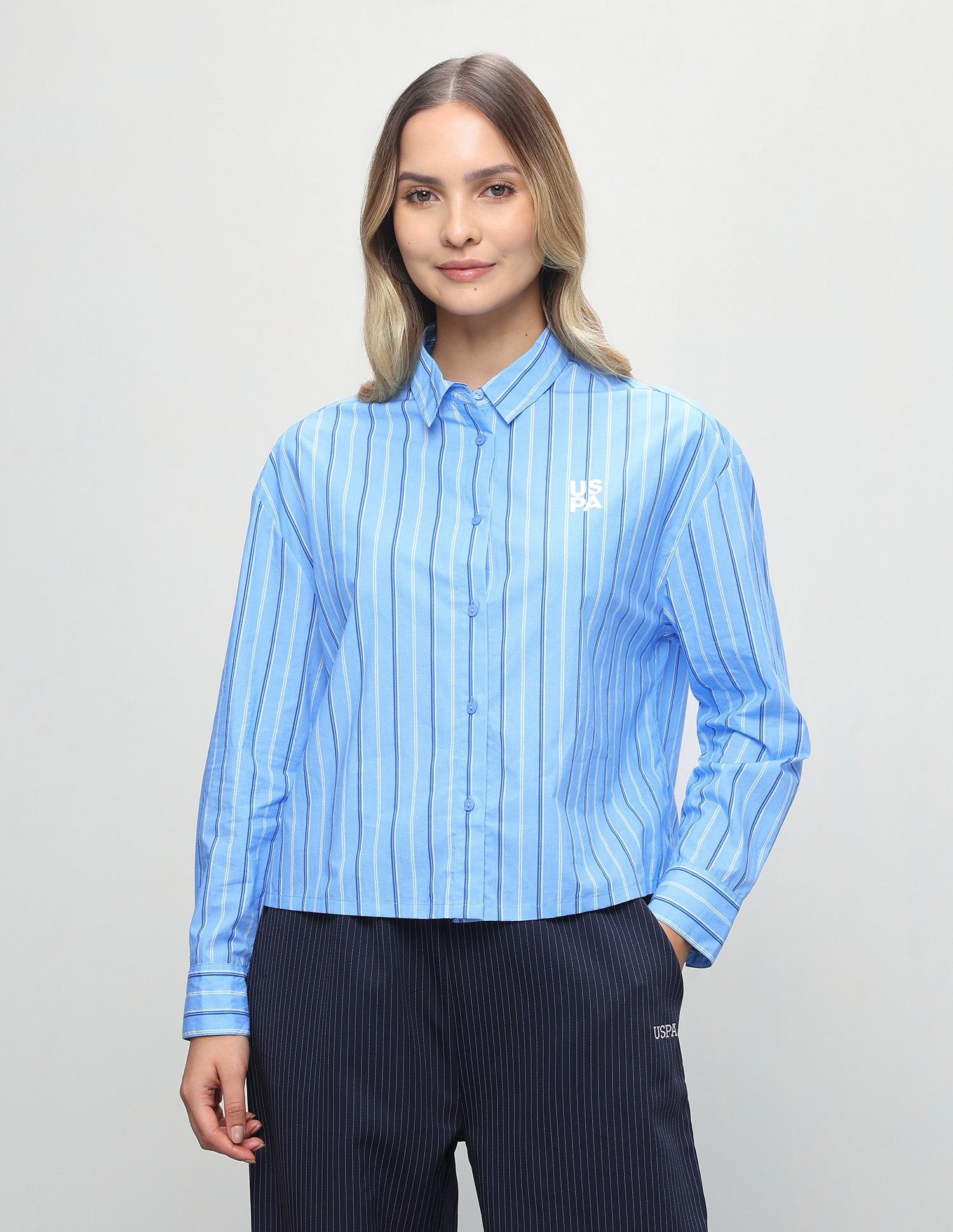 Vertical Striped Relaxed Fit Shirt Blue - U.S. Polo Assn. India | Large