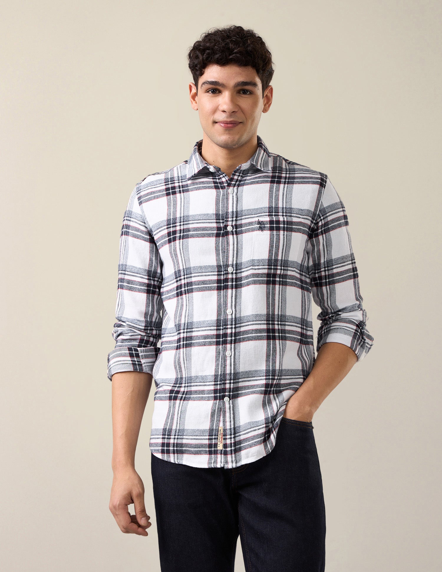 Plaid Checked Twill Shirt White - U.S. Polo Assn. India | Large