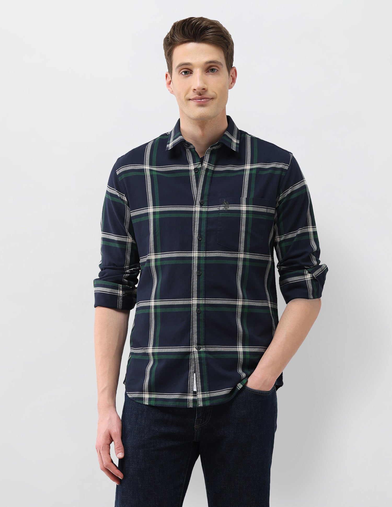 Grid Tattersall Checked Regular Fit Shirt Navy - U.S. Polo Assn. India | Large