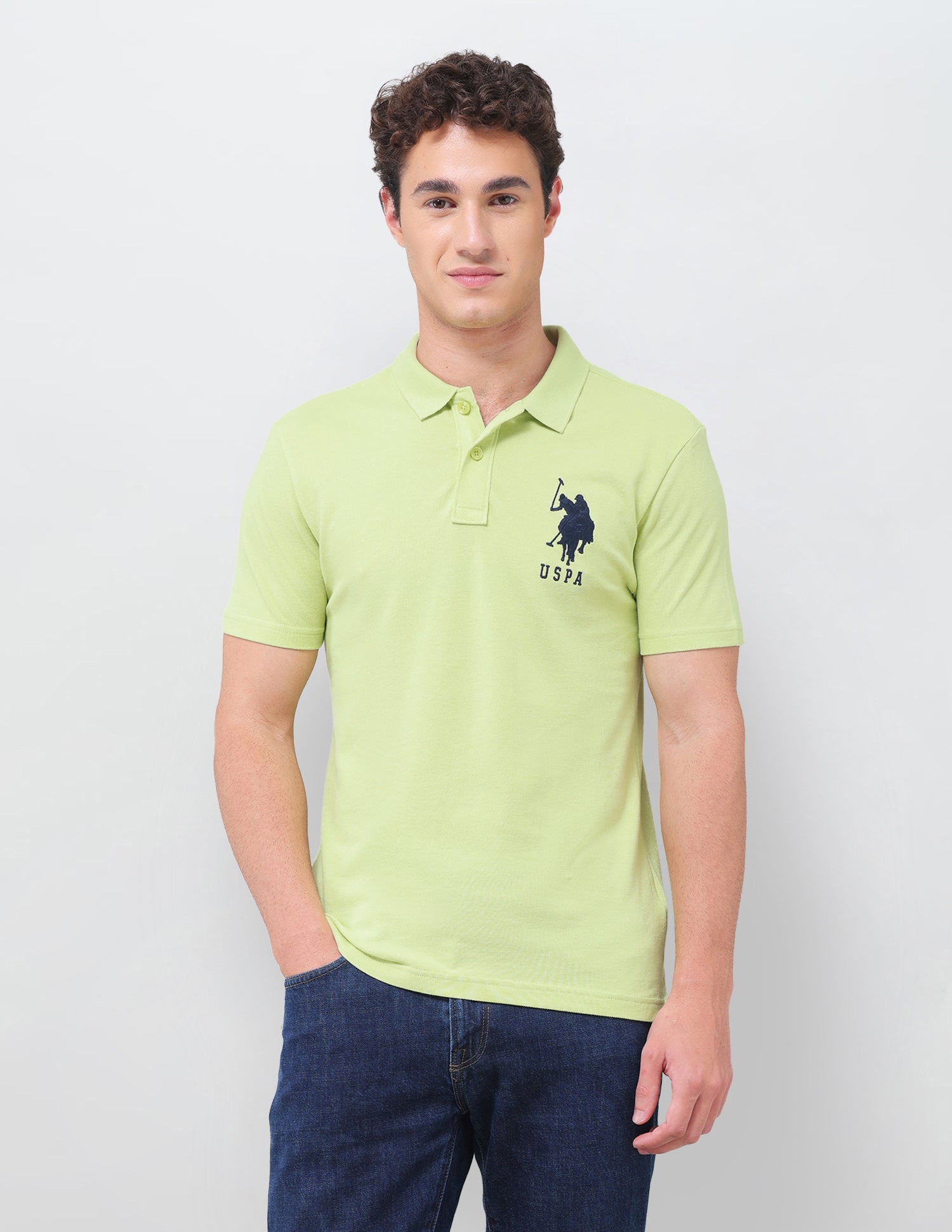 Solid Slim Fit Polo Shirt Green - U.S. Polo Assn. India | Large