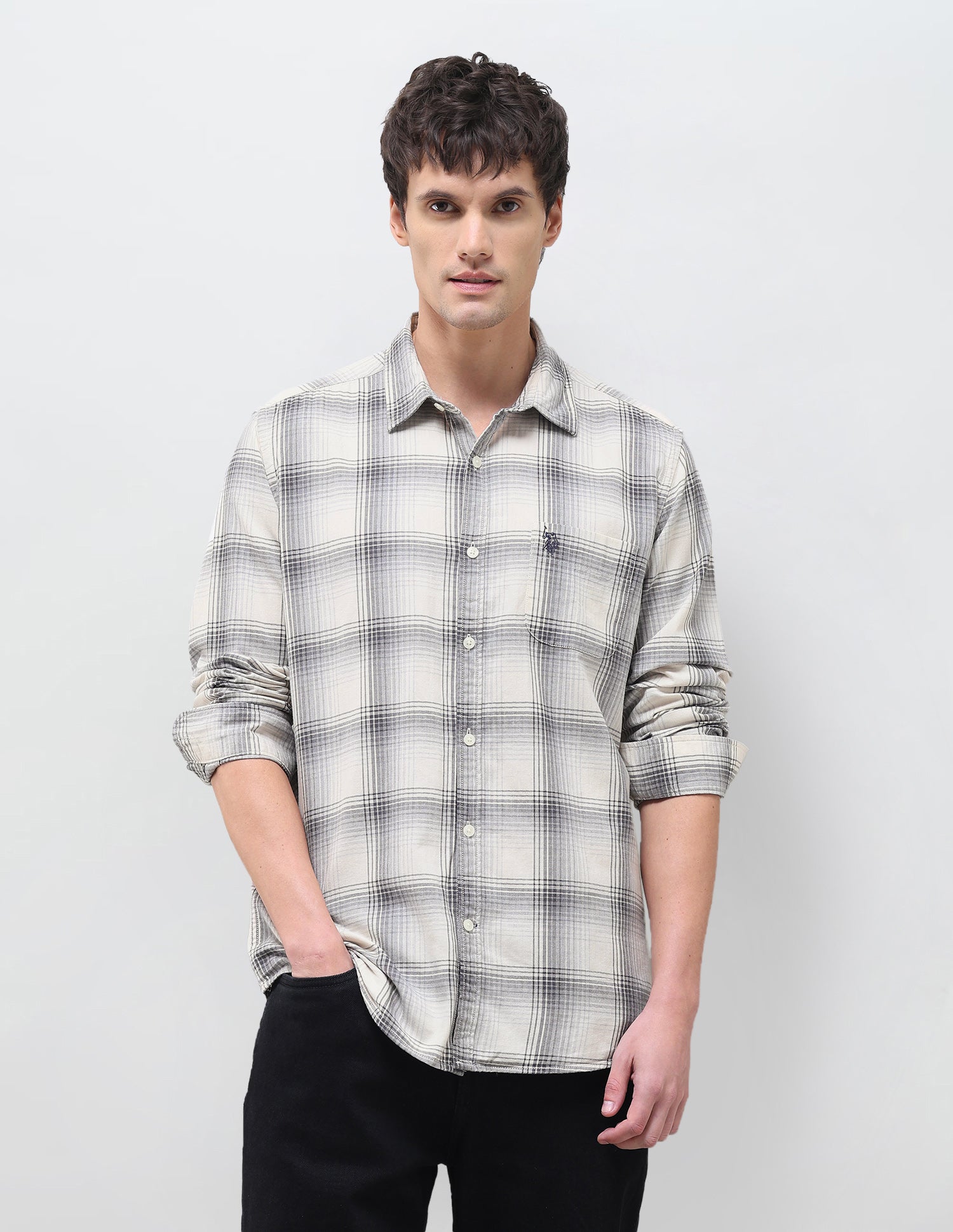 Twill Tartan Checked Shirt Ivory - U.S. Polo Assn. India | Large