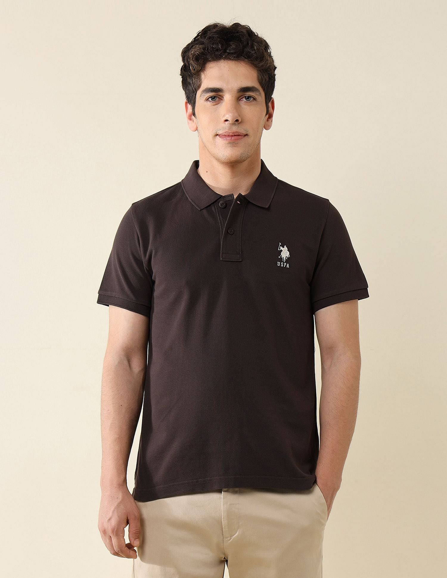 Pure Cotton Slim Fit Polo Shirt Brown - U.S. Polo Assn. India | Large