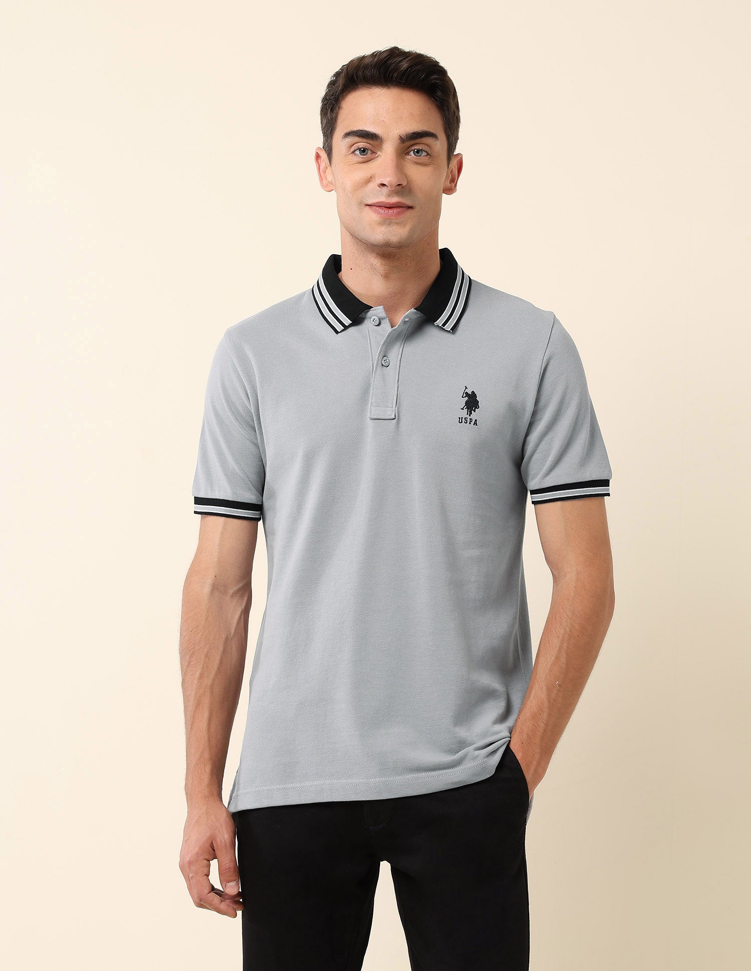 Slim Fit Solid Polo Shirt Light Grey - U.S. Polo Assn. India | Large