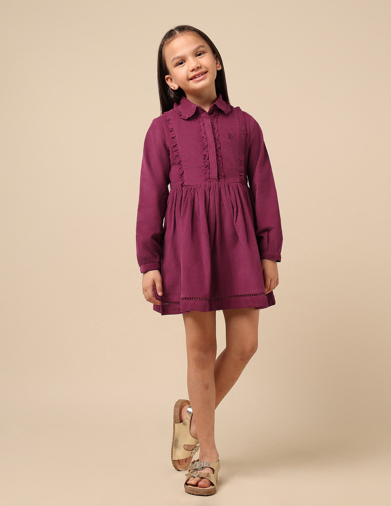 Girls Solid Shirt Dress Dark Pink - U.S. POLO ASSN. | Large