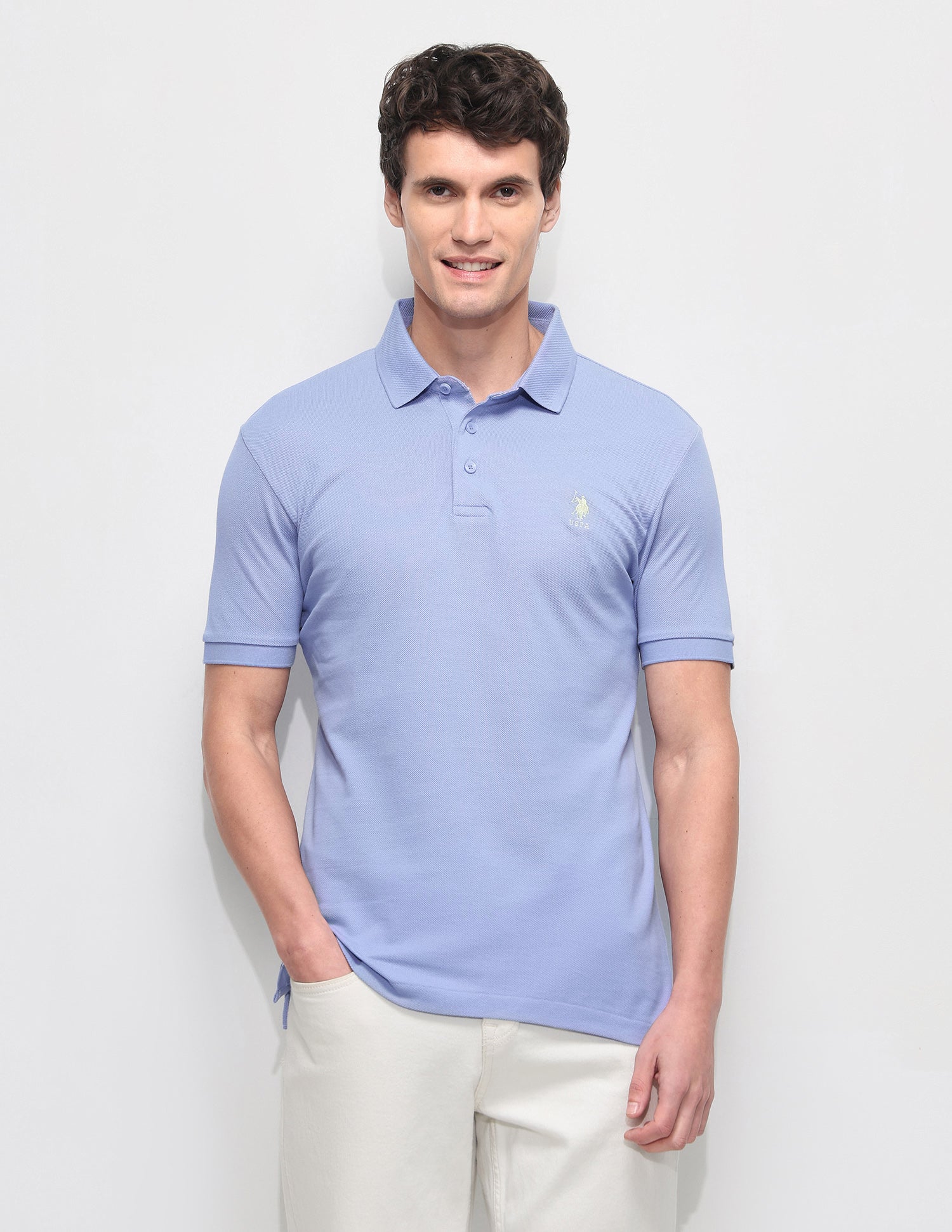 Solid Slim Fit Polo Shirt Blue - U.S. Polo Assn. India | Large